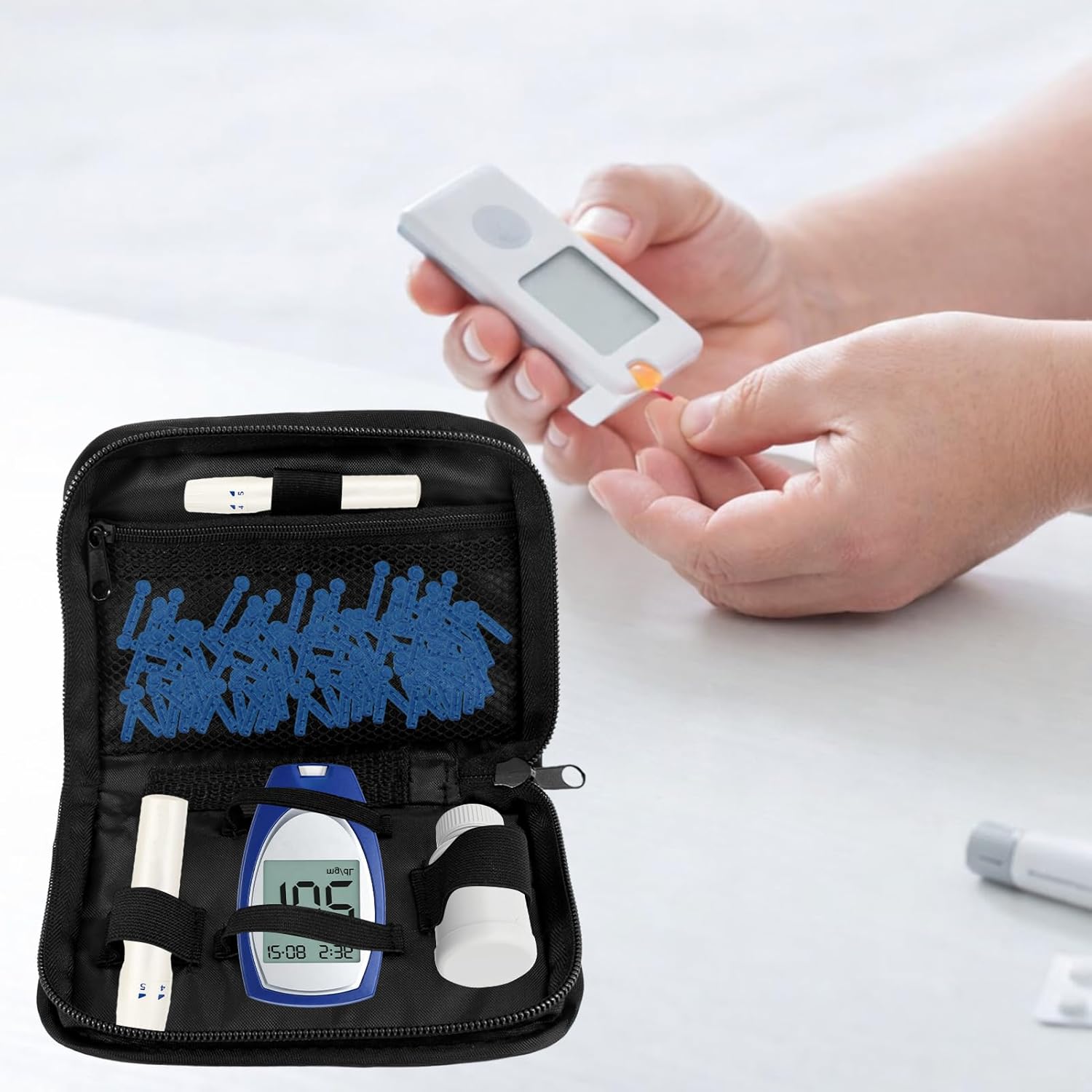 Diabetiker Tasche, Diabetes-Versorgungskoffer, Diabetes Tasche für Blutzuckermessgerät, Teststreifen, Spritzen, Nadeln; Organizer für Diabetiker, Diabetiker Zubehör (Schwarz), Nur Kartons. – Bild 7