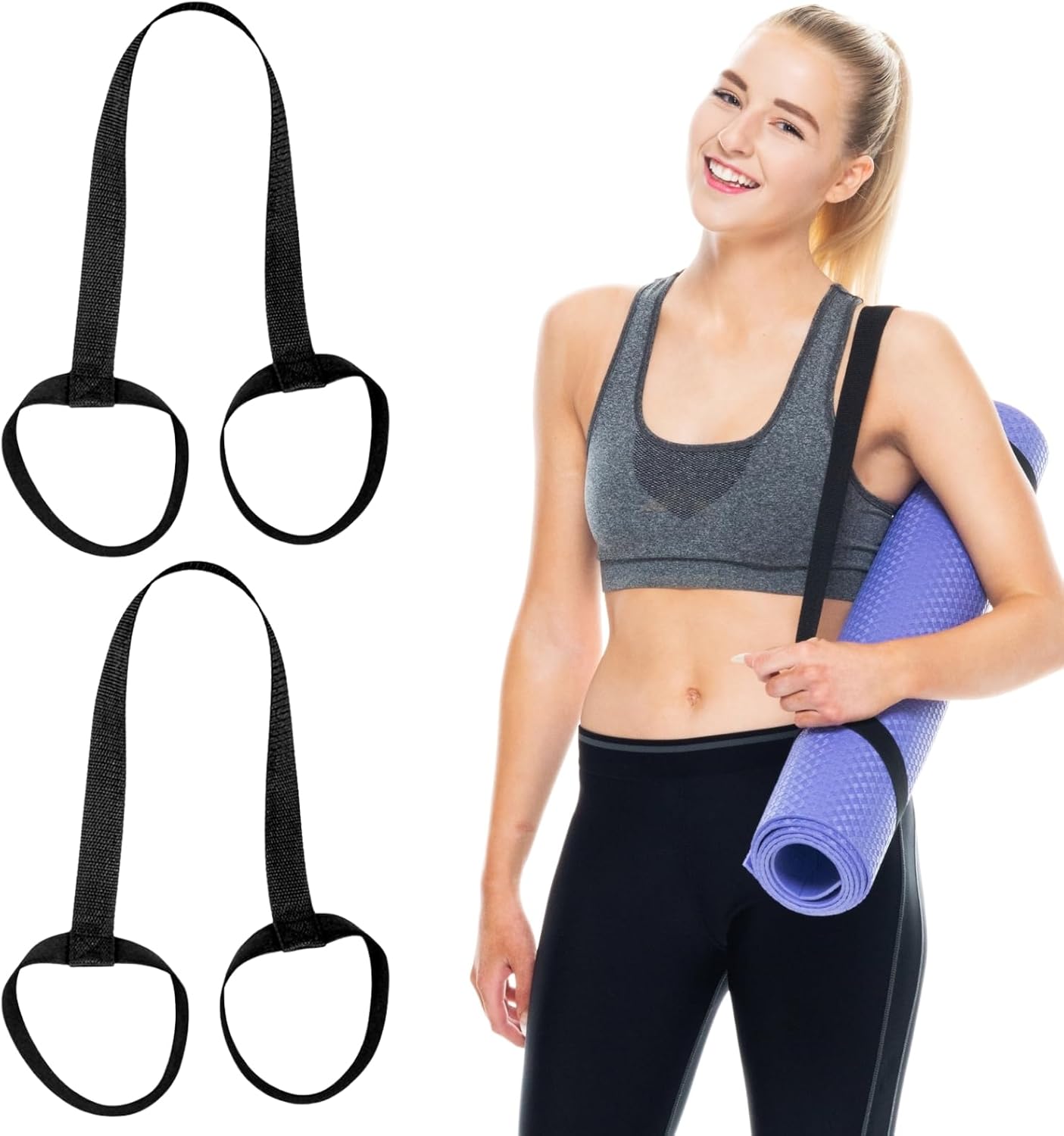 2 Stück schwarze Yogamatten-Tragegurte, verstellbare, langlebige Schlinge, geeignet für alle Mattengrößen, fester Yoga-Gurt für Pilates, Fitness und Outdoor-Aktivitäten