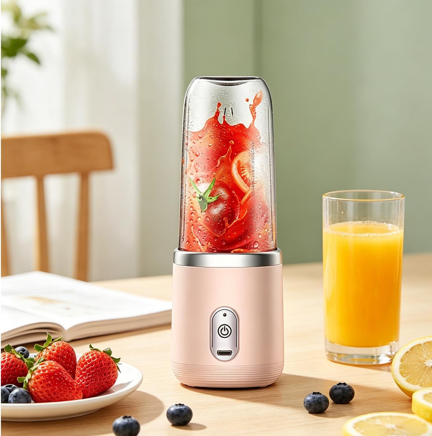Tragbarer Mixer 400 ml, Mixer Smoothie Maker to Go mit Digitalanzeige & 6-Blatt, Mini Elektrischer Saftpresse, USB Wiederaufladbar, 1200 mAh Akku für Saft Marmelade Shake, Familien Camping Sportarten – Bild 7