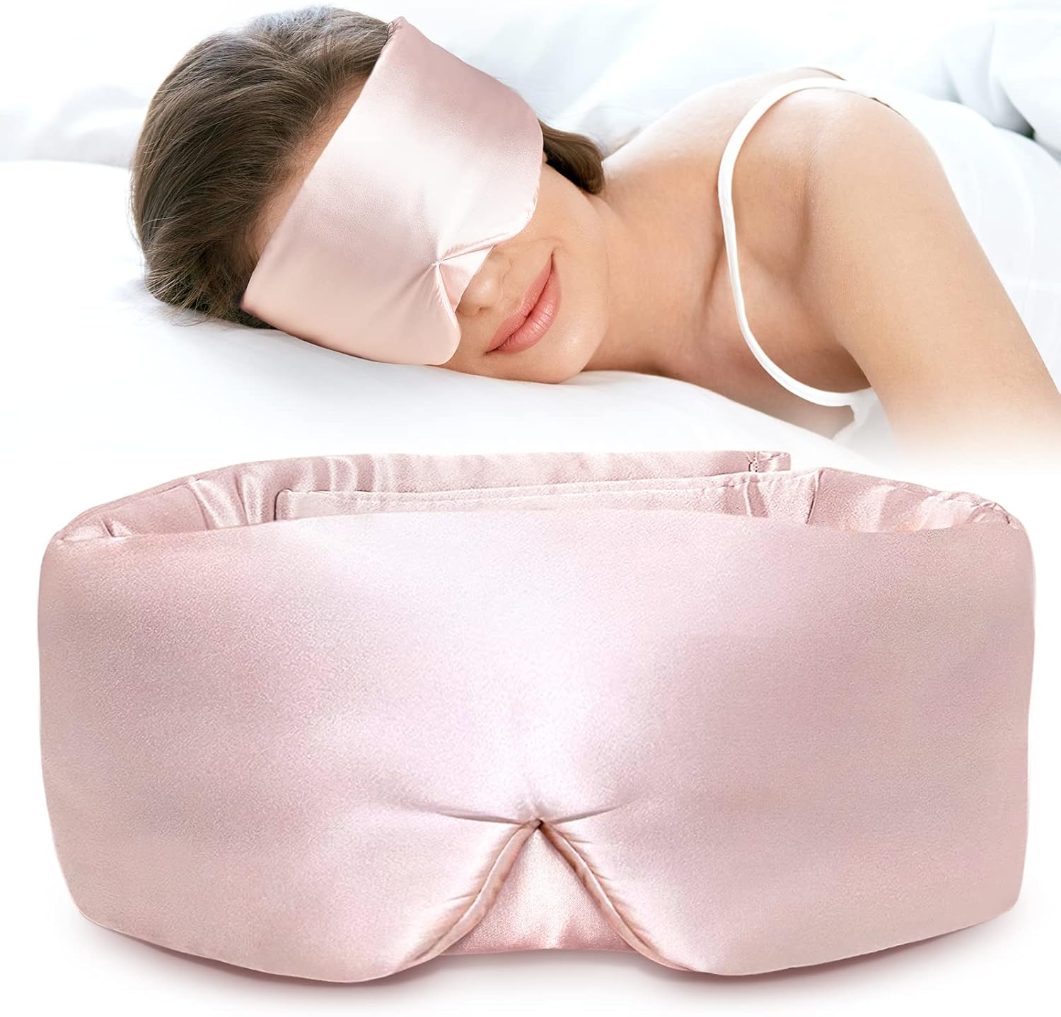 LitBear Seiden-Schlafmaske, Augenmaske für Damen und Herren, 100 % 22 Momme reine Maulbeerseide, Gesichtsverstellbar, gepolsterte Seiden-Augenbinde mit verstellbarem Kopfband zum Schlafen