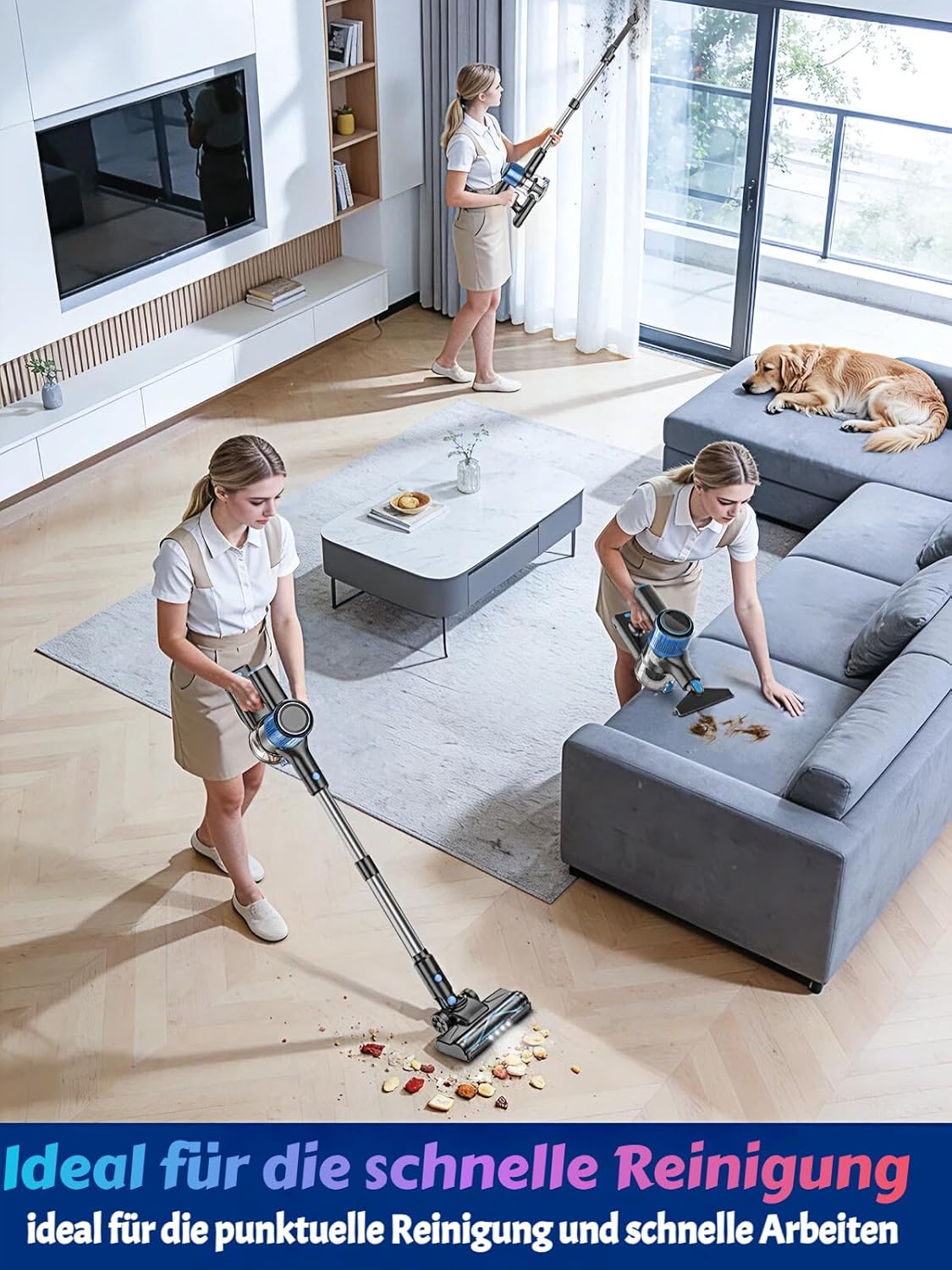 Staubsauger Kabellos 45 KPa/500 W/45 Min., selbststehend, LED-Anzeige, Anti-Tangle-Bürste – Bild 8