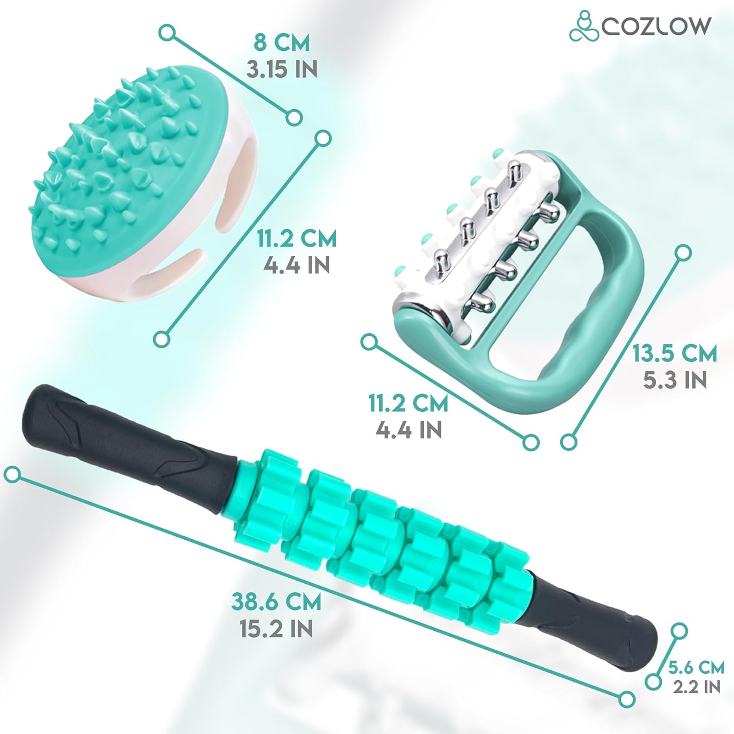 3-in-1-Faszienrollen-Set, hilft, das Auftreten von Cellulite zu reduzieren und fördert die Durchblutung, Faszienmassagegeräte für Oberschenkel, Hüften, Arme und Körper von Cozlow – Bild 6