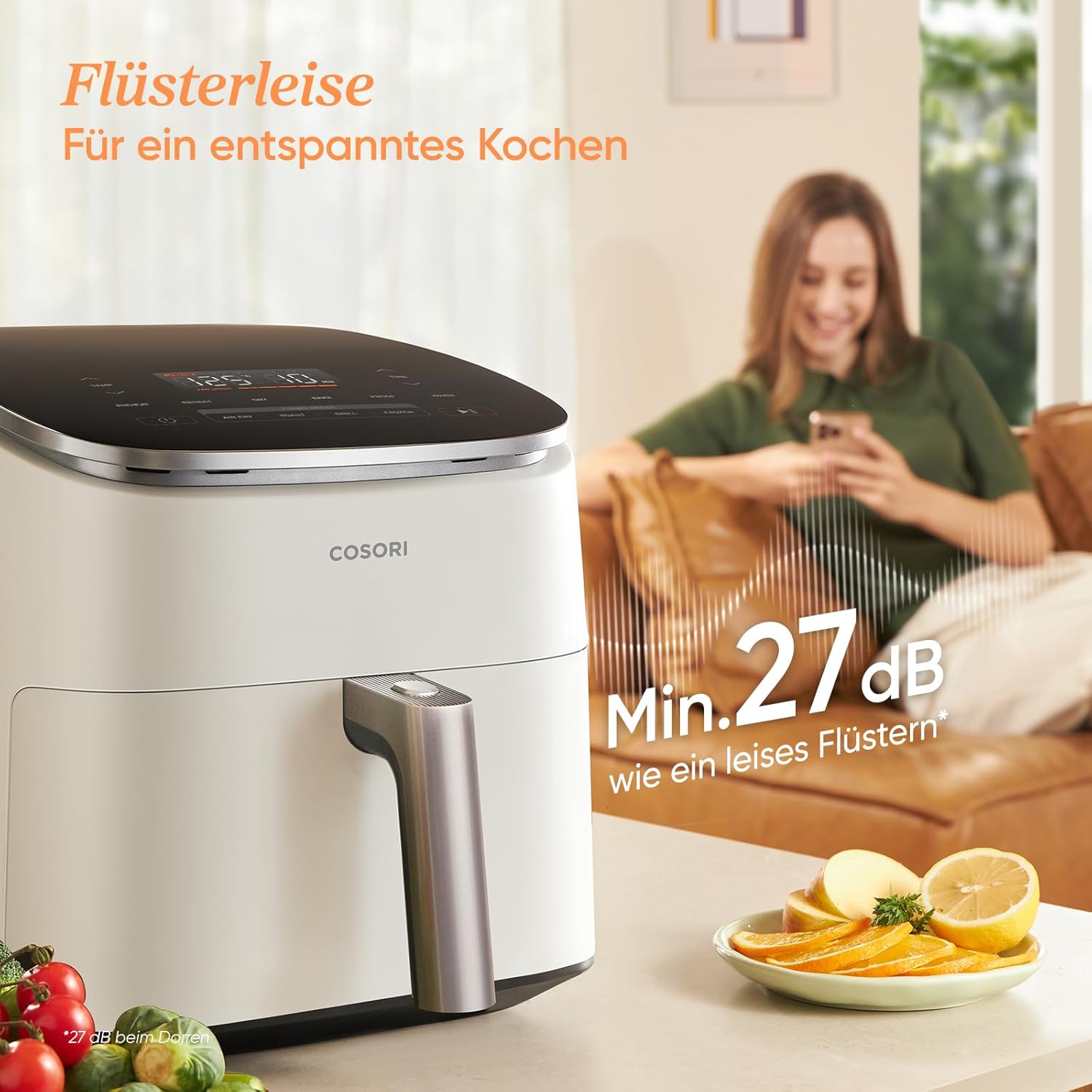 Cosori Turboblaze Heißluftfritteuse Airfryer, 9-in-1-Luftfritteuse XXL 6L, leiser Gleichstrommotor mit 5 Geschwindigkeitsstufen, Grillen, Backen, Fermentieren, Dörren, 87 Rezepte, 64 % Energieeinsparung, Weiß – Bild 8