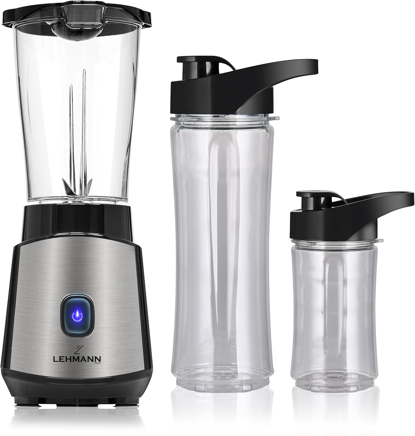 LEHMANN Standmixer 1200 W, Mixer Smoothie Maker To Go 1 L, Lieferung mit 2 Smoothie-Flaschen – 570 ml und 400 ml, leicht zu reinigen, 4-Klingen-System, Mini-Mixer für Säfte, Shake und Protein-Shake – Bild 8