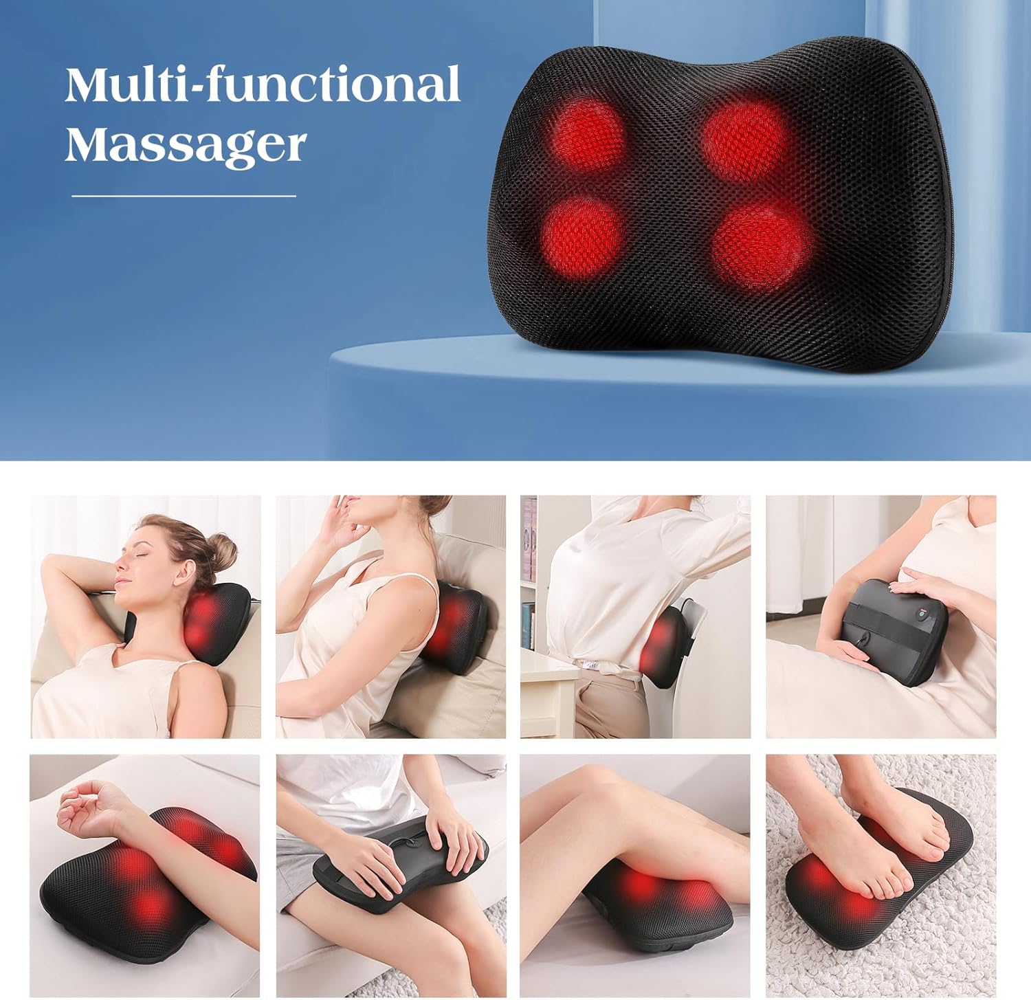 Shiatsu-Massagegerät, Nackenmassagekissen mit Wärmefunktion und 3D-rotierendem Stoffkneten, elektrisches Rückenmassagegerät für Nacken, Schulter, Bein, Wade, Taille, Entspannung zu Hause, im Büro – Bild 5