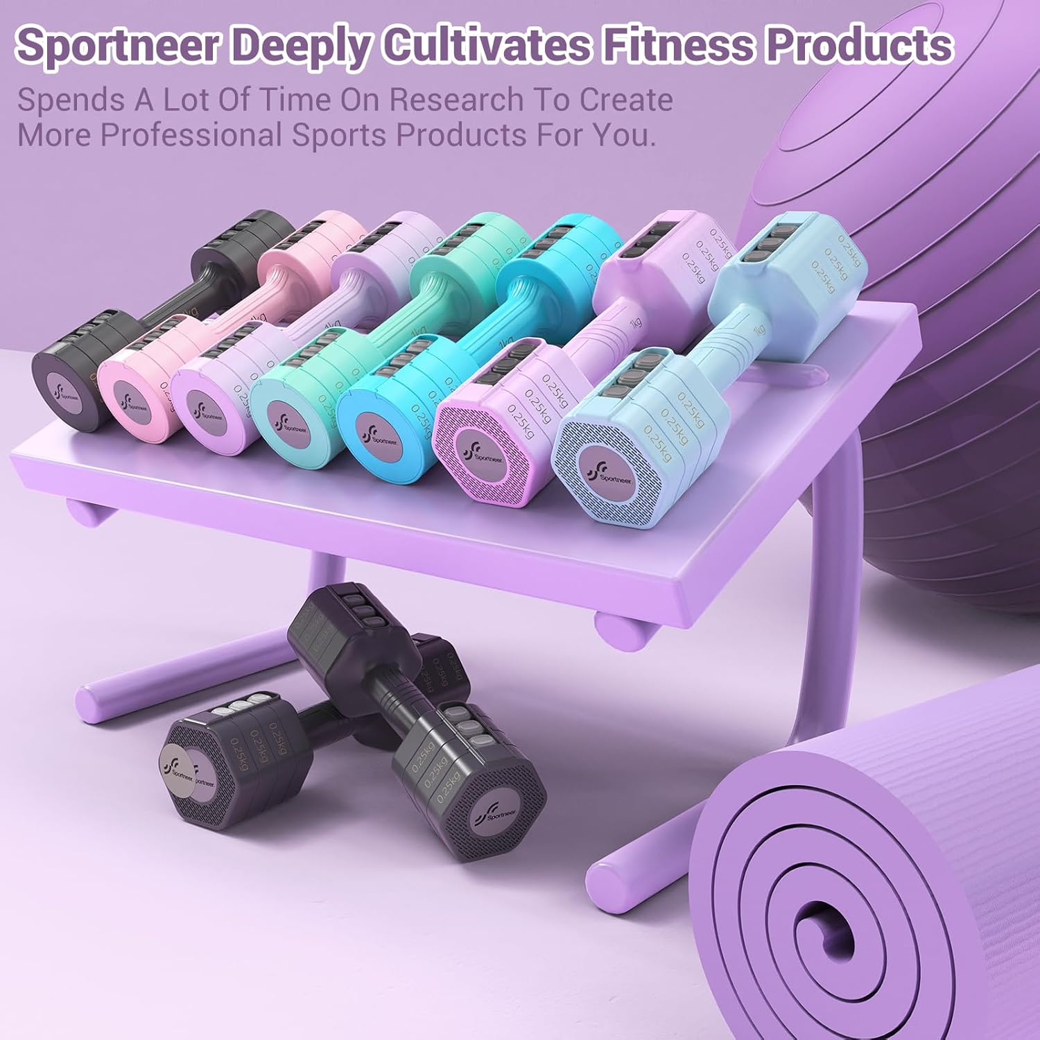 Sportneer Verstellbares Hantel-Set – Hanteln Damen-Set je 1–2,5 kg, 4-in-1-Hanteln-Set mit 2 Stück, verstellbares Hantel-Set für Heim-Fitnessstudio, Fitness, Krafttraining, Geschenk – Bild 7