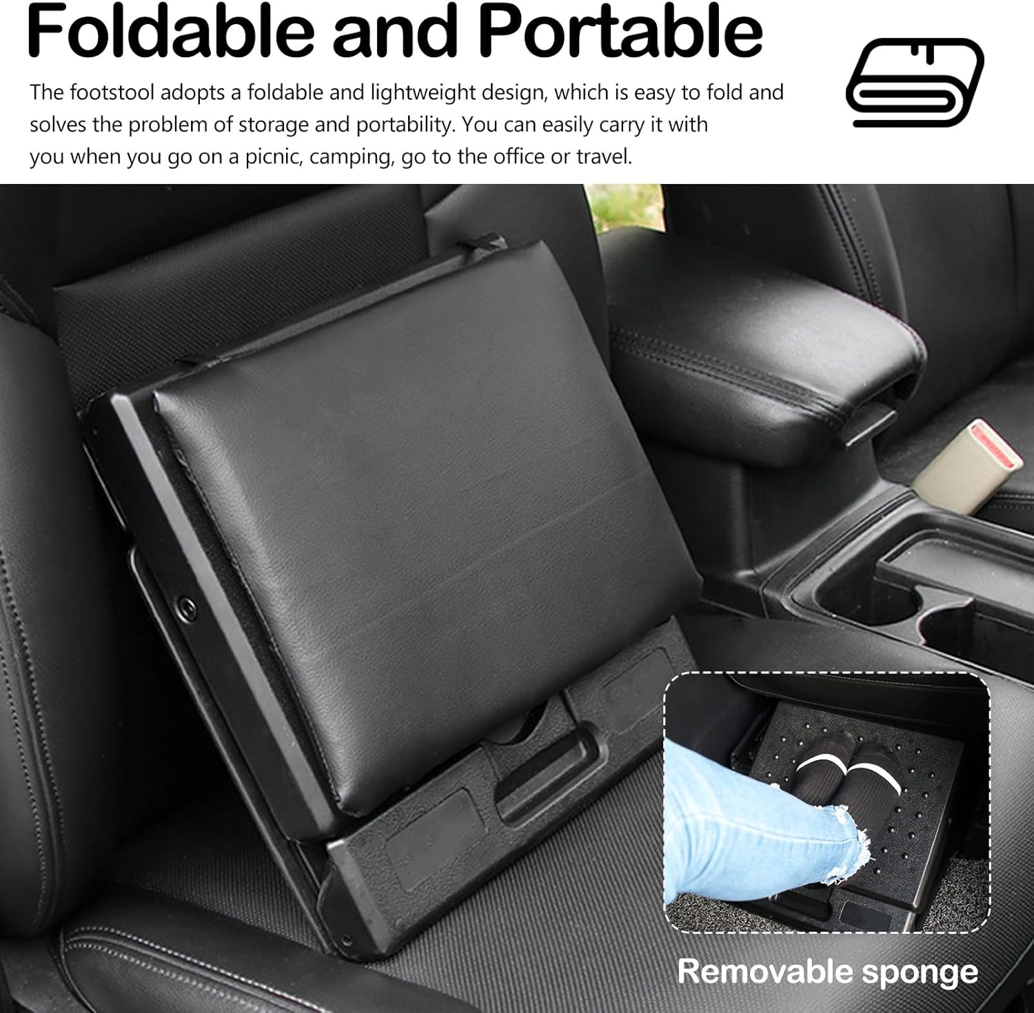 Fußstützen-Schreibtisch, verstellbarer Fußhocker, ergonomischer Fußhocker, abnehmbare Büro-Fußstütze, Fußstütze mit Massage und weichem Sitzkissen für Auto, Büro, Zuhause, Reisen (schwarz) – Bild 5