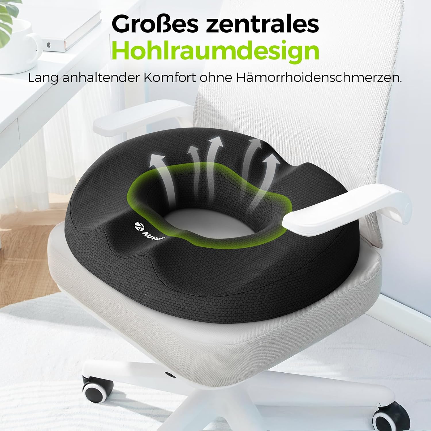 AUVON Orthopädisches rundes Sitzkissen mit doppelter U-Form und Oberschenkel-Entlastungsschräge, Hämorrhoiden-Sitzkissen, Bürostuhl, Auto, Sitzring erhöht den Sitzkomfort, fördert die Durchblutung, entlastet das Steißbein – Bild 3
