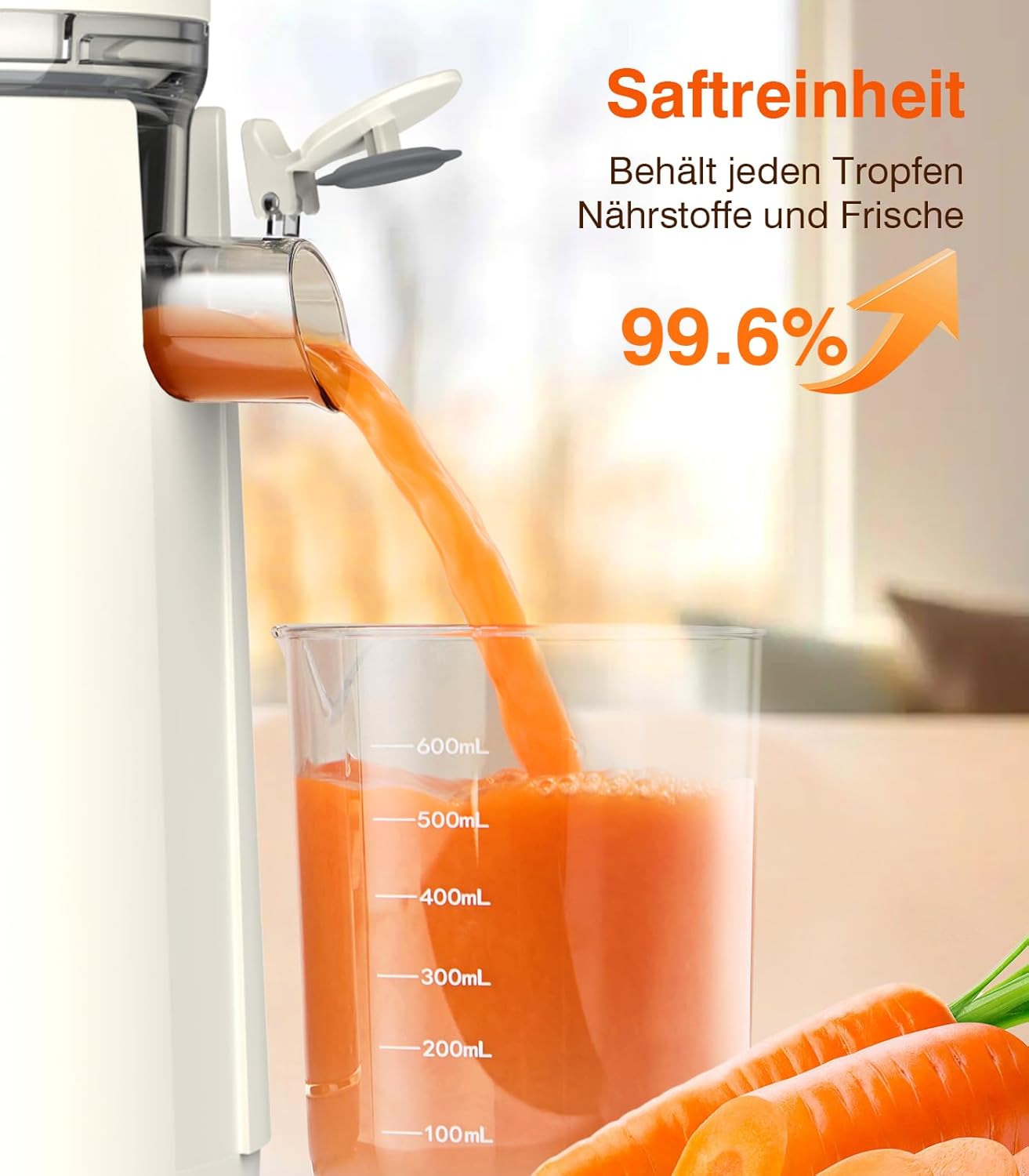 Zasmira Slow Juicer mit hohem Drehmoment und 120 mm Einfüllkanal, kein Vorschneiden, Entsafter für Gemüse und Obst, 99,6 % Saftreinheit, 1,5 l, REV-Modus, einfacher zu reinigen – Bild 4