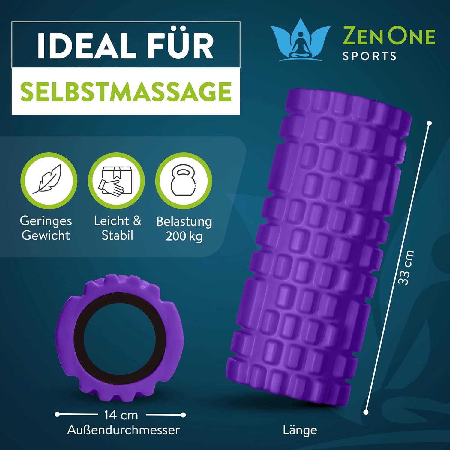 ZenOne Sports® Faszienrolle – Ideal für Massage, Rehabilitation & Aktivierung I Massage-Rolle für Wirbelsäule, Rücken, Beine & Mehr I Faszienrolle Wirbelsäule, Foam Roller mit Workout Guide – Bild 2