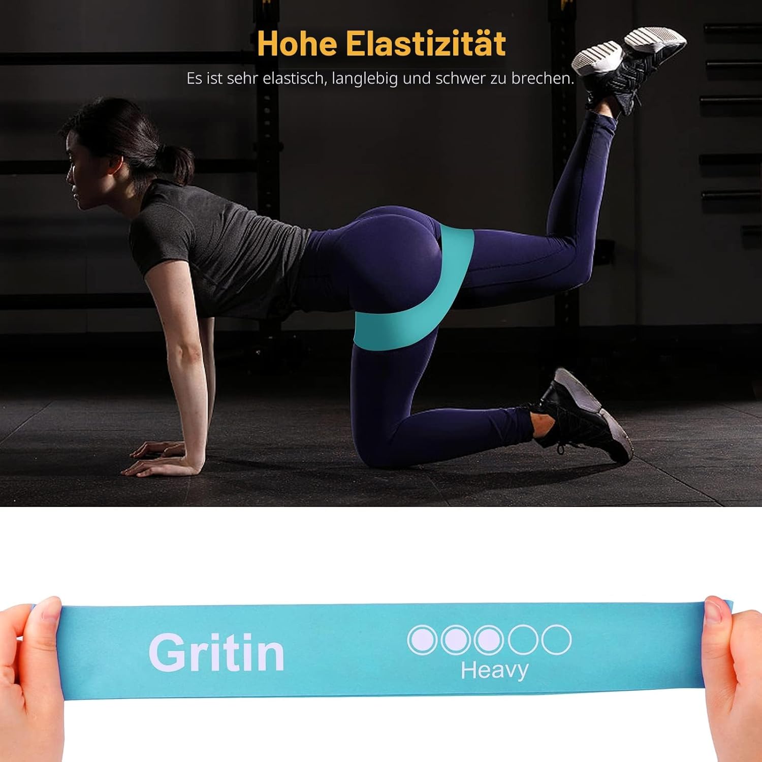 Gritin Fitnessbänder (5er Set) Widerstandsbänder mit 5 Stufen, 100% Latex Fitnessband Widerstand mit deutscher Übungsanleitung und Tragetasche, Gymnastikband für Muskelaufbau, Yoga – Bild 4