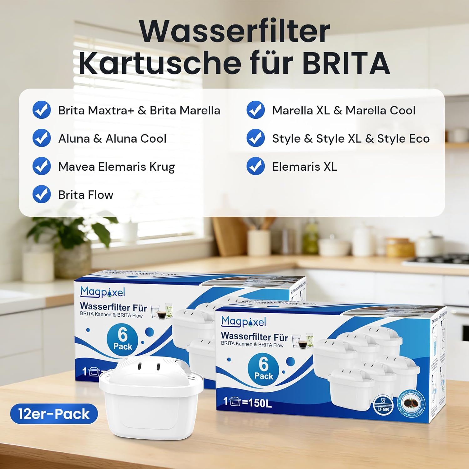 Wasserfilter Kartusche für BRITA Filter, 12er-Pack, Passend für alle BRITA Wasserfilter-Kannen, Extra Kalkschutz, Reiner Wassergeschmack, filtert PFAS, Chlor, Kalk, Metalle, Ultimativer Geräteschutz – Bild 9