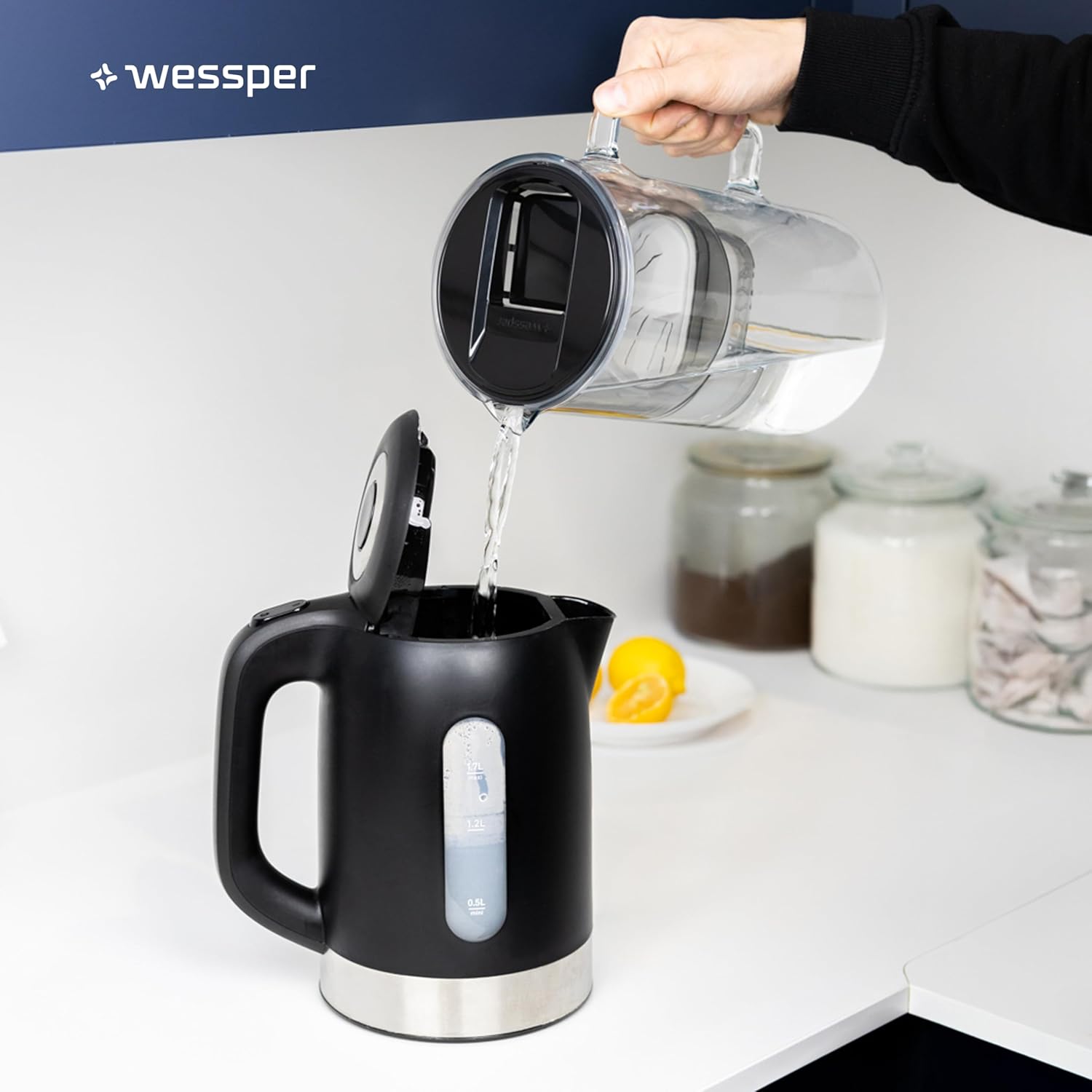 Wessper Wasserfilterkrug Glas 3 L, Set Wasserkrug und 2 Filterkartuschen, kompatibel mit Brita Maxtra, Wasserkaraffe für Trinkwasser mit Ersatzfilter, Schwarz – Bild 9