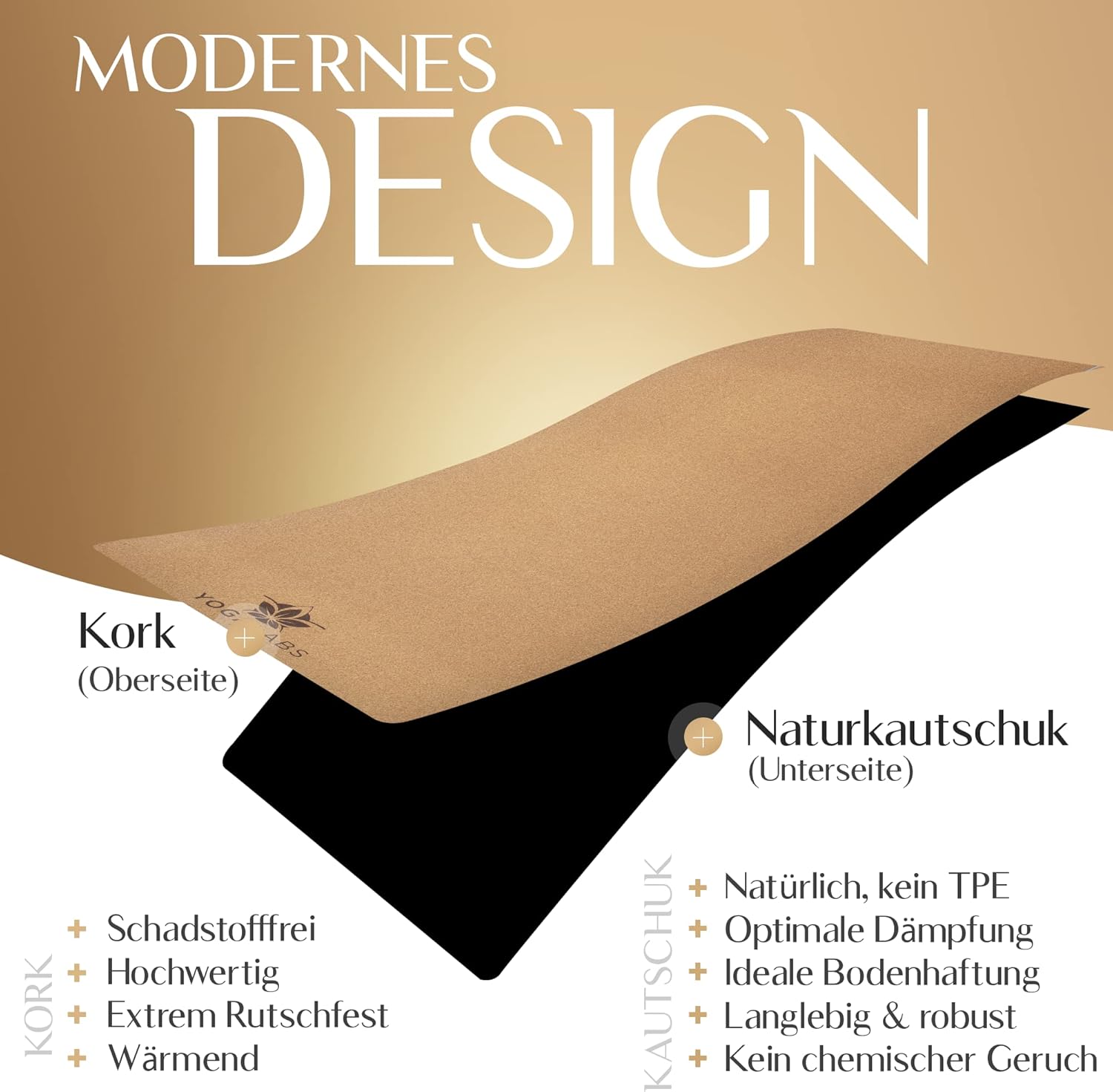 Premium 2-in-1 Yogamatte aus Kork & Naturkautschuk mit Tragegurt 183 x 61 x 0,4 cm (groß) – Gymnastik- & Pilatesmatte rutschfest, 100 % nachhaltig, schadstofffrei – Bild 2