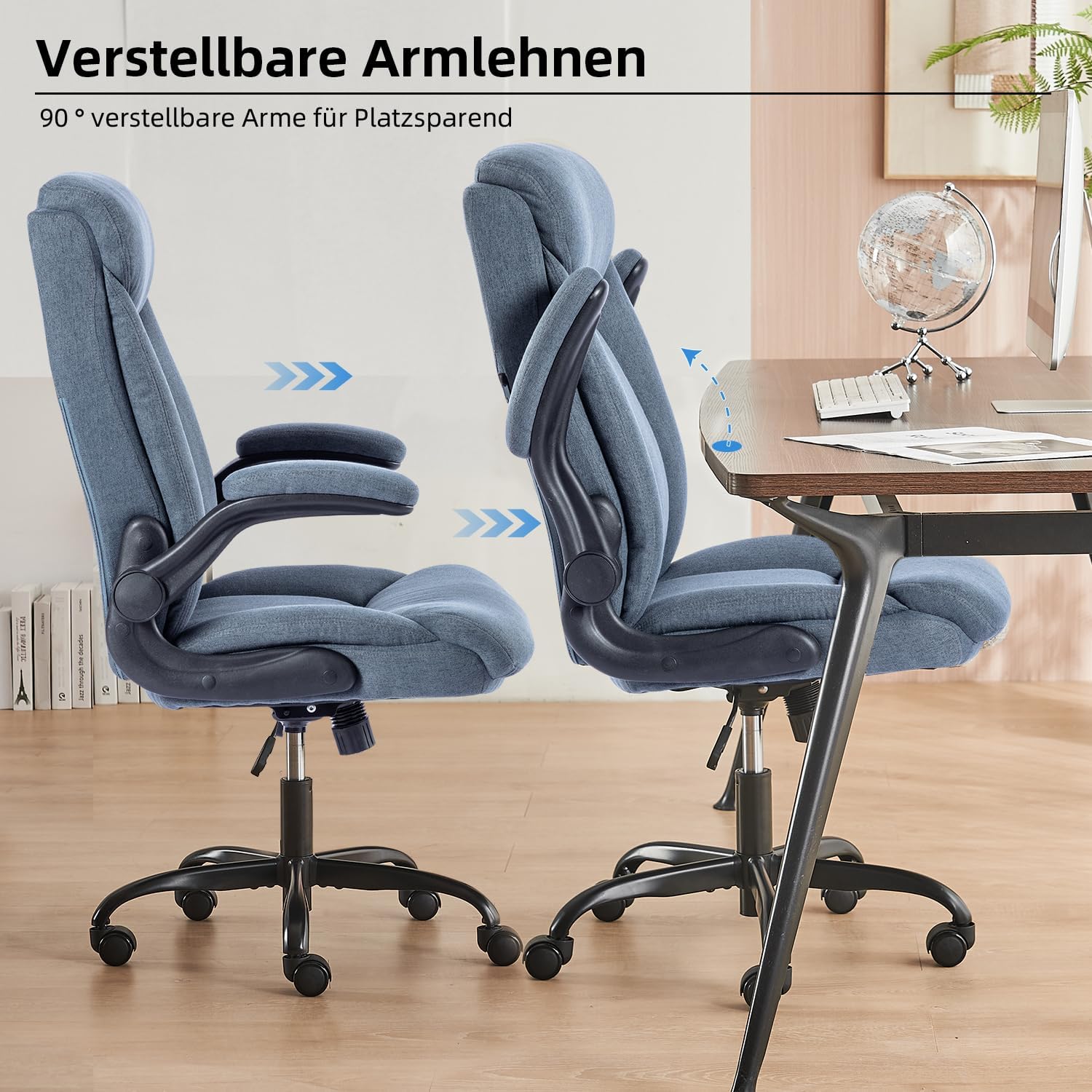 MZLEE Ergonomischer Bürostuhl, Computerstuhl, Schreibtischstuhl, drehbarer Arbeitsstuhl mit hochklappbarer Armlehne, höhenverstellbar, bequem für Büro, Zuhause, Gaming (Marineblau) – Bild 6