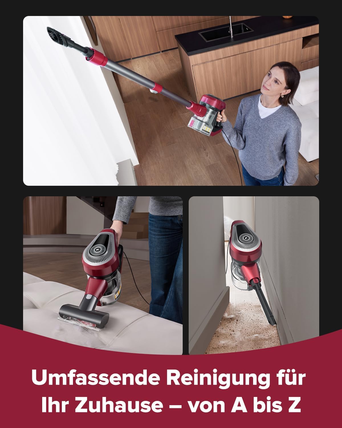 Vexilar C8 Staubsauger mit Kabel, 60KPa & 600W Starke konstante Saugkraft, Staubsauger beutellos, 7m Kabel, Selbststehend, Anti-Tangle-Bürste, Handstaubsauger für Tierhaare, Fugen & Hartböden – Bild 6