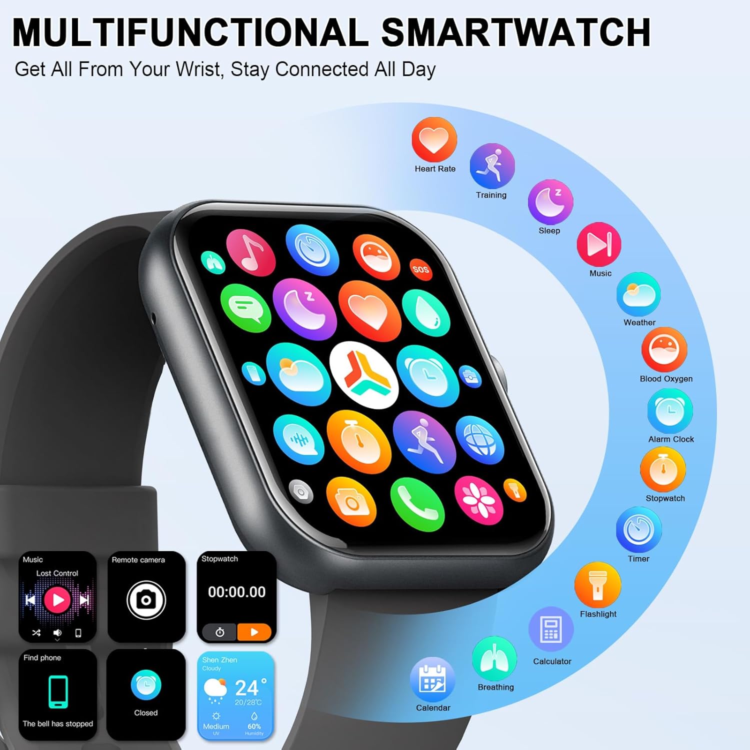 Smartwatch Herren Damen 1,96 Zoll HD Touch Fitnessuhr mit Telefonfunktion, Smartwatch Fitness Tracker mit Herzfrequenzmesser, Schlafmonitor, Schrittzähler, 113+ Sportmodi, IP68 Wasserdicht Sport – Bild 7