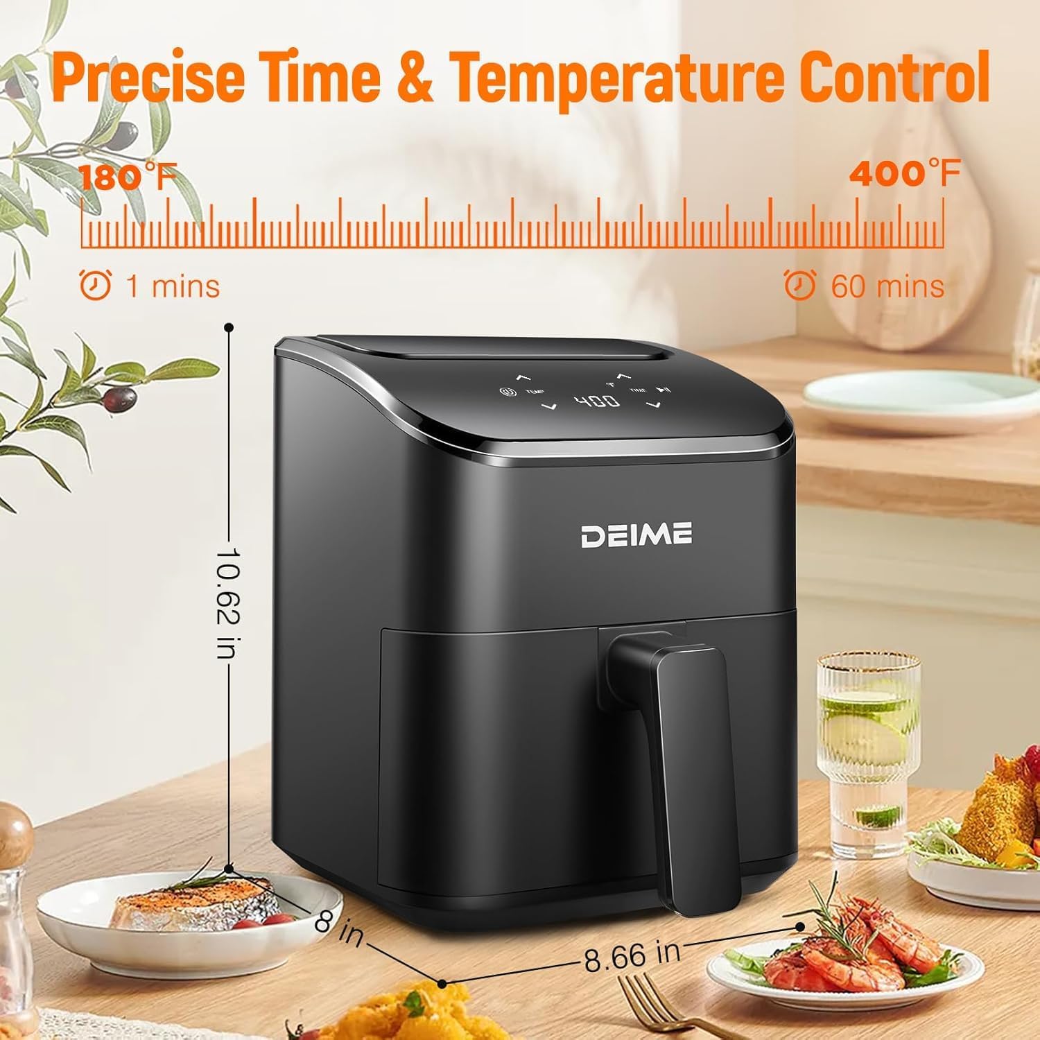 DEIME Heißluftfritteuse, 2,5 l, klein, digital, Airfryer, platzsparend, kompakt zum Backen, Aufwärmen, Braten für schnelle und einfache Mahlzeiten, Mini, kompakt und leise (schwarz) – Bild 3