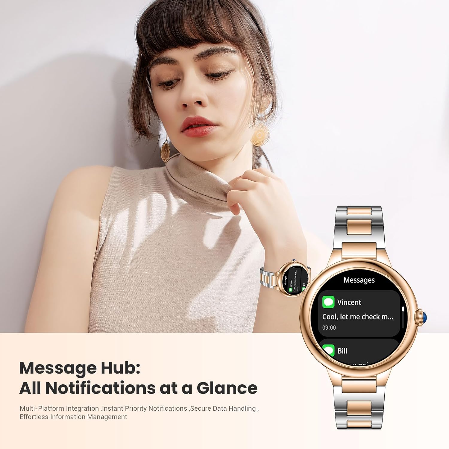 Upgrade Damen Smartwatch mit Telefonfunktion 1,19 Zoll AMOLED Fitness Tracker, 100+ Sportmodi, IP67 Wasserdicht mit Herzfrequenz SpO2 Schlafmonitor Schrittzähler Smartwatch für iOS Android Silber Gold – Bild 6