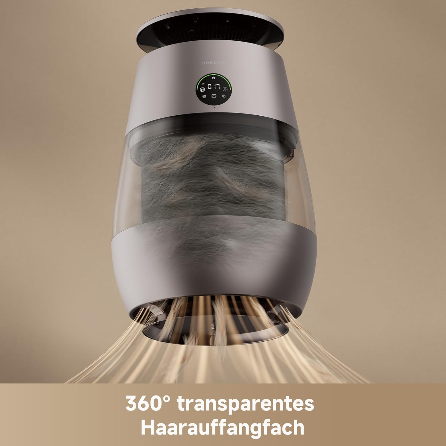 DREAME Haustier-Luftreiniger AP10, 360°-Luft-Unterdruck-Umwälzsystem mit fünfstufiger Reinigung, transparentem Behälter, gebogener Oberseite und LED/Beleuchtung mit App-Steuerung – Bild 5