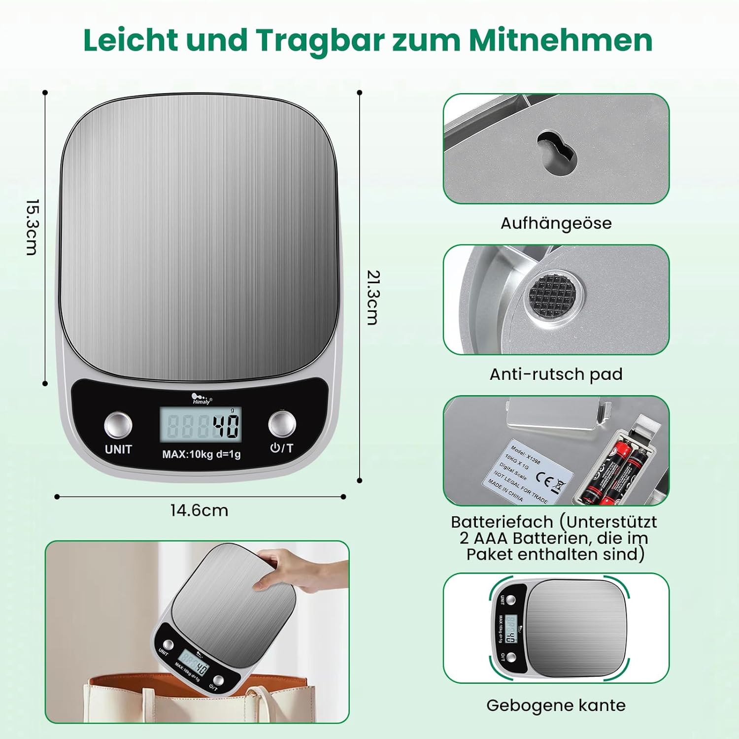 Uten Digitale Küchenwaage, weiße Buchstabenwaage mit Tara-Funktion, großes LCD-Display, automatische Abschaltung, elektronische Waage für Lebensmittel/Backen/Kochen (8 kg in 1 g), weiß – Bild 8