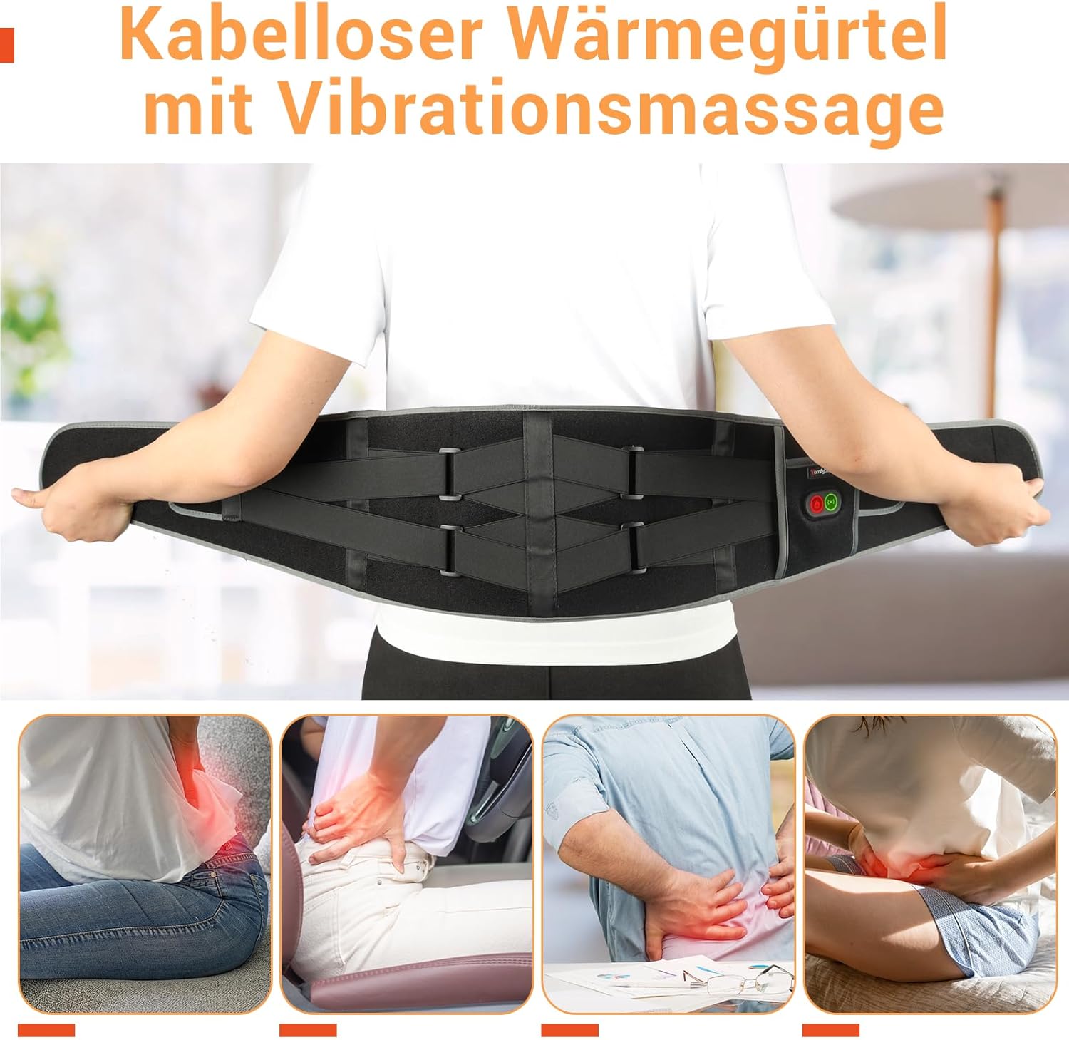 Comfytemp Wärmegürtel Vibrationsmassage für Rücken mit 25 Wh Akku, 155 x 20 cm kabelloses Massagegerät mit Kompressionsband, Rückenwärmer Heizgürtel USB-Heizkissen Geschenke für Mütter, Frauen, Mama, Papa – Bild 2
