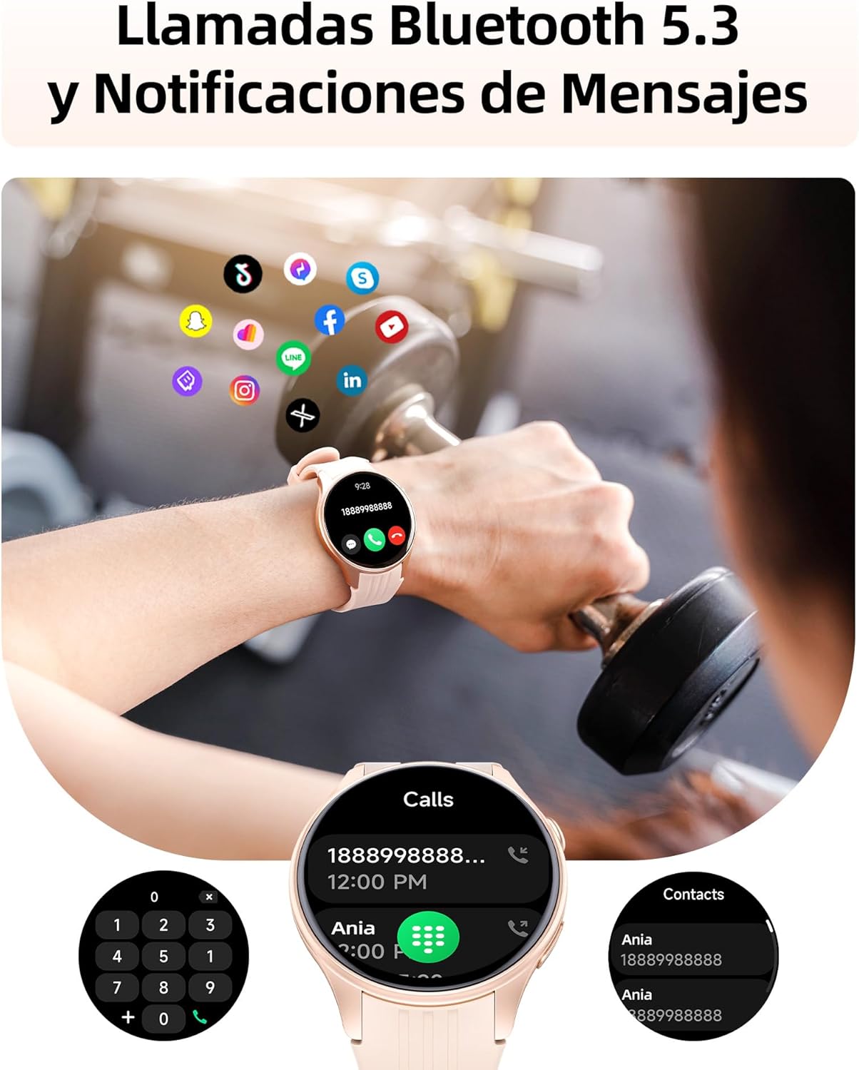 Parsonver Smartwatch mit GPS, Fitnessuhr mit Bluetooth-Telefonfunktion, 100+ Sportmodi, Herzfrequenz, Schlaf, Stress, SpO2, IP68 wasserdicht, Smartwatch für Android und iPhone (Roségold, 43 mm) – Bild 3