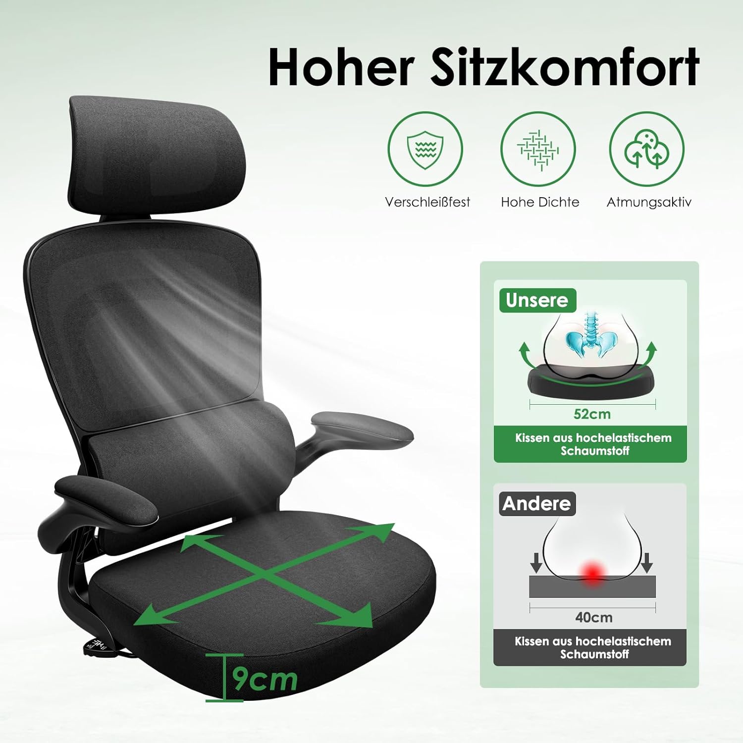 Farini Ergonomischer Stuhl, Büro-Computerstuhl mit Rollen, Schreibtisch für bequemes Heimbüro, höhenverstellbarer Chefsessel, Bürostuhl mit Kopfstütze – Bild 5