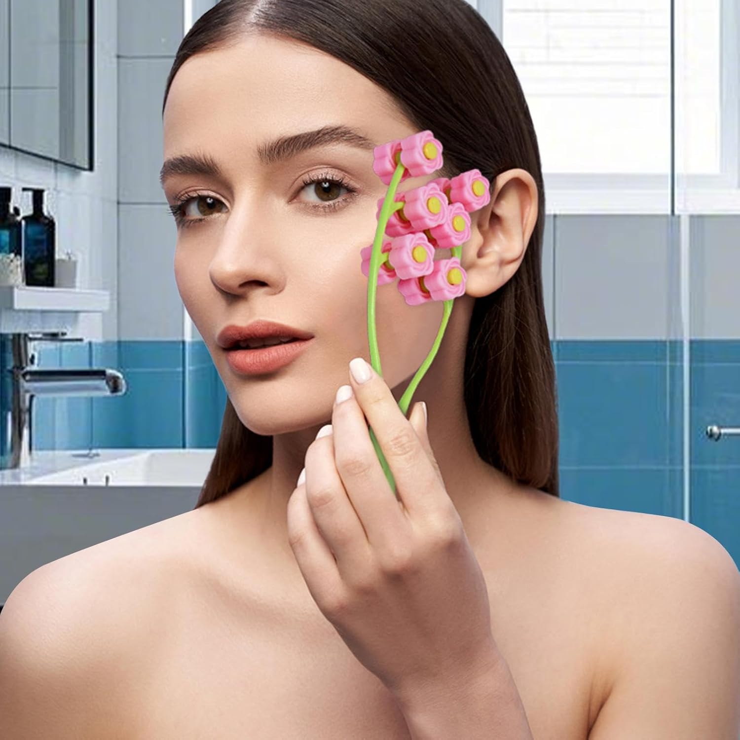 Gesichtsmassageroller | Y-förmiges Handmassagegerät | Tragbares manuelles Entspannungsgerät, elastischer 3D-Blumenroller für die Hautpflege – Bild 8