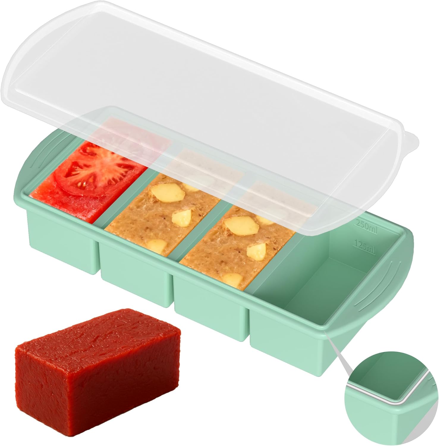 QUELIEN Souper Cube Silikon-Gefrierform mit Deckel – 1-Tassen-Schaufel für Suppe, Brühe und Aufläufe – BPA-freier stapelbarer Gefrierbehälter für die Zubereitung von Mahlzeiten in Mintgrün
