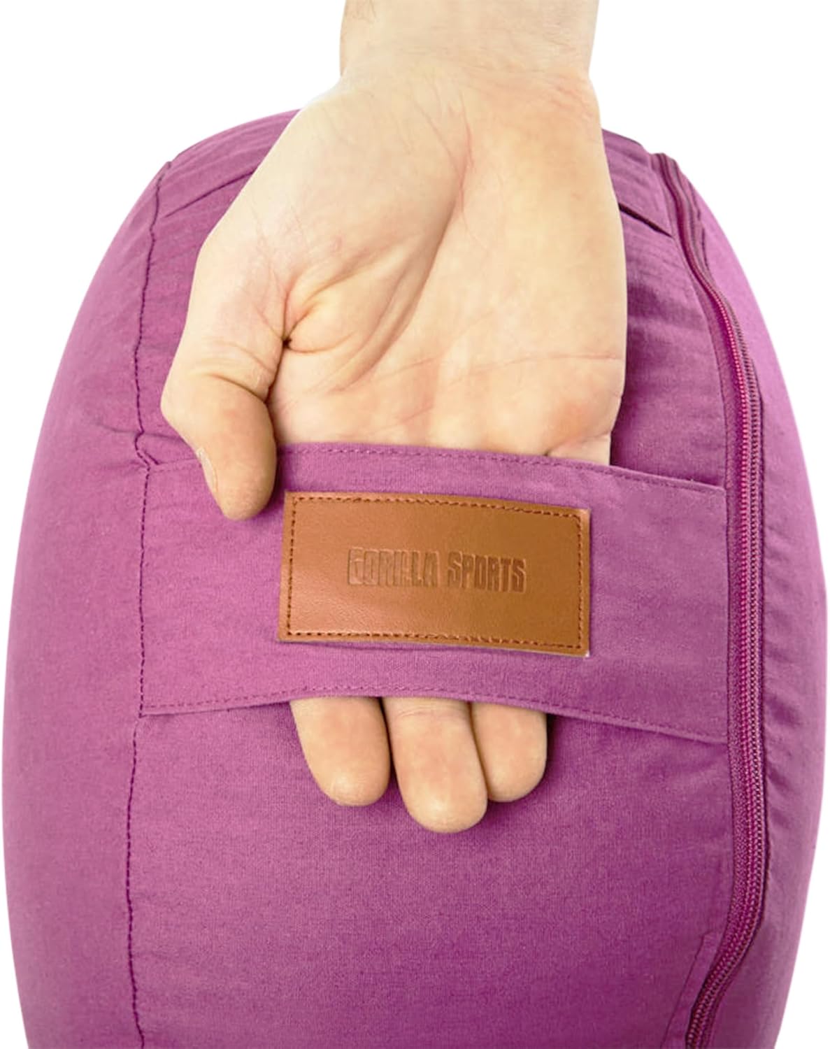 GORILLA SPORTS® Yogakissen – rund, waschbarer Bezug, 100 % Baumwolle, Dinkelspelzfüllung, Sitzhöhe 18 cm, Durchmesser 30 cm, mit Griff, Farbe wählbar – Meditationskissen, Sitzkissen, Yoga-Bolster – Bild 7