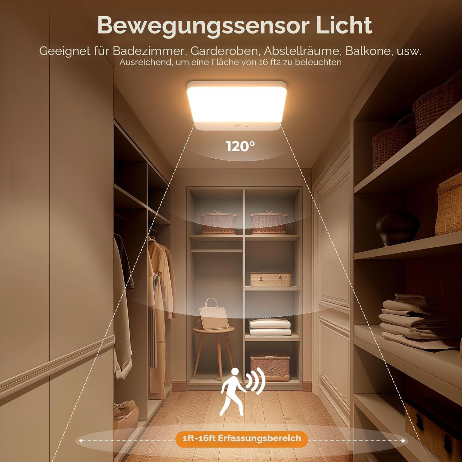 FULEN Badezimmer-Deckenleuchte mit Bewegungsmelder, kabellose LED-Deckenleuchte, dimmbar mit Akku, wiederaufladbar, 3 Farbtemperaturen, Fernbedienung mit Timer, Lampe Decke für Flur, Keller, Treppenhaus – Bild 3