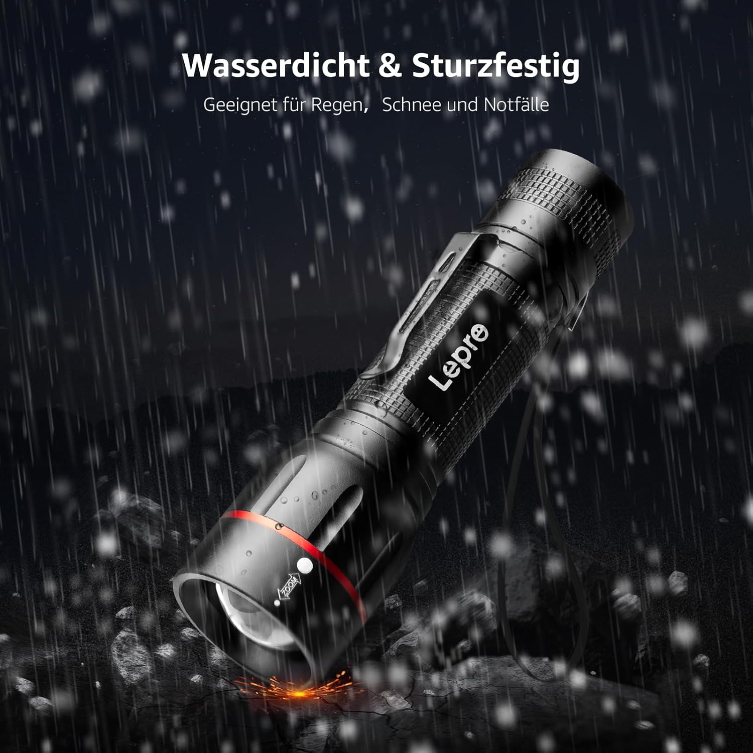 Lepro LED-Taschenlampe, LE2050, extrem hell mit Clip, zoombare Taschenlampe mit 5 Modi, wasserdichte Taschenlampe für Camping, Outdoor, Wandern, Angeln, Geschenk, 2 Stück – Bild 5