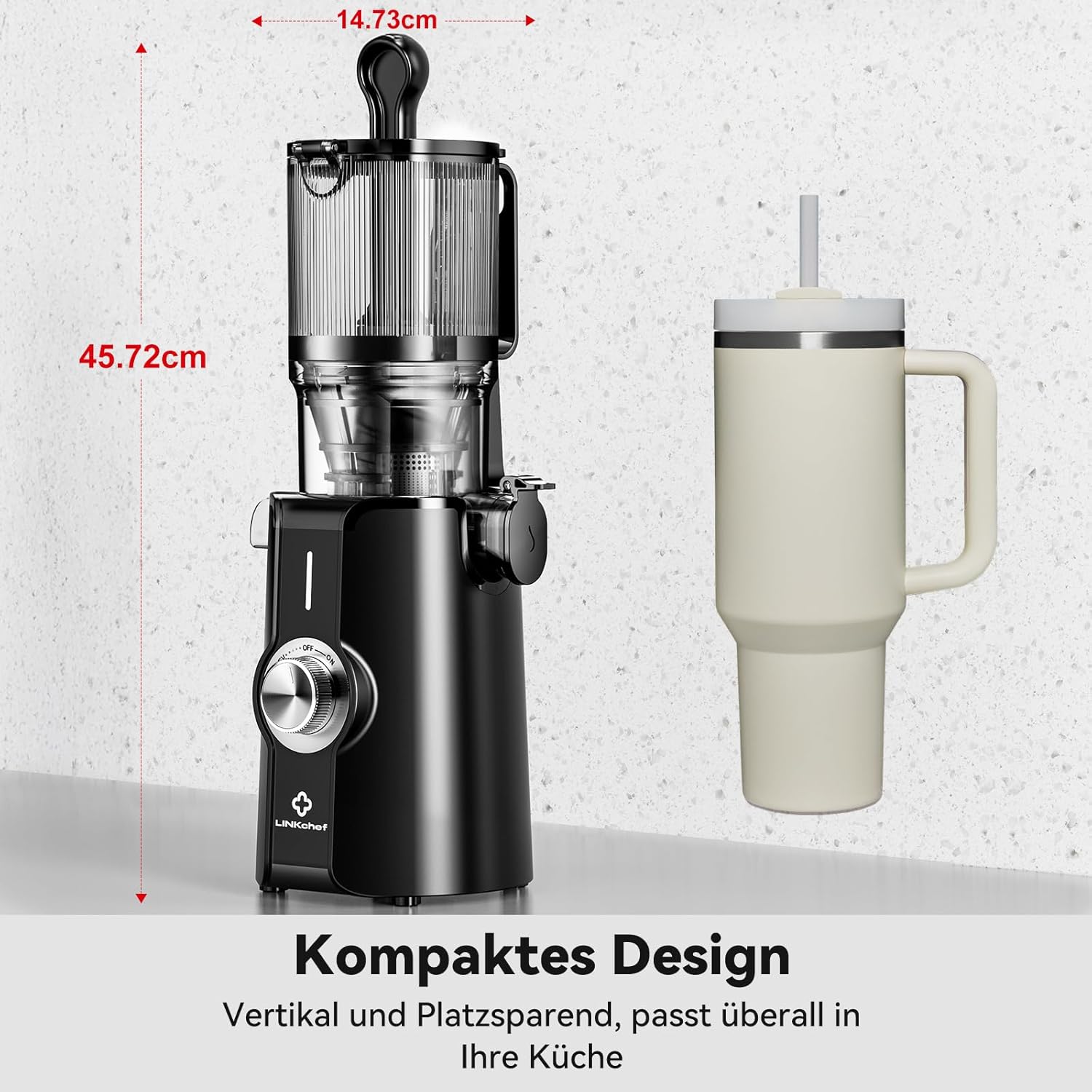 LINKChef Slow Juicer, Entsafter Gemüse und Obst, Testsieger mit 115 mm großem Entsafter, Kaltentsafter für ganze Früchte/Gemüse, Blitzreiniger, einfache Installation, BPA-frei, 200 W, Schwarz – Bild 11