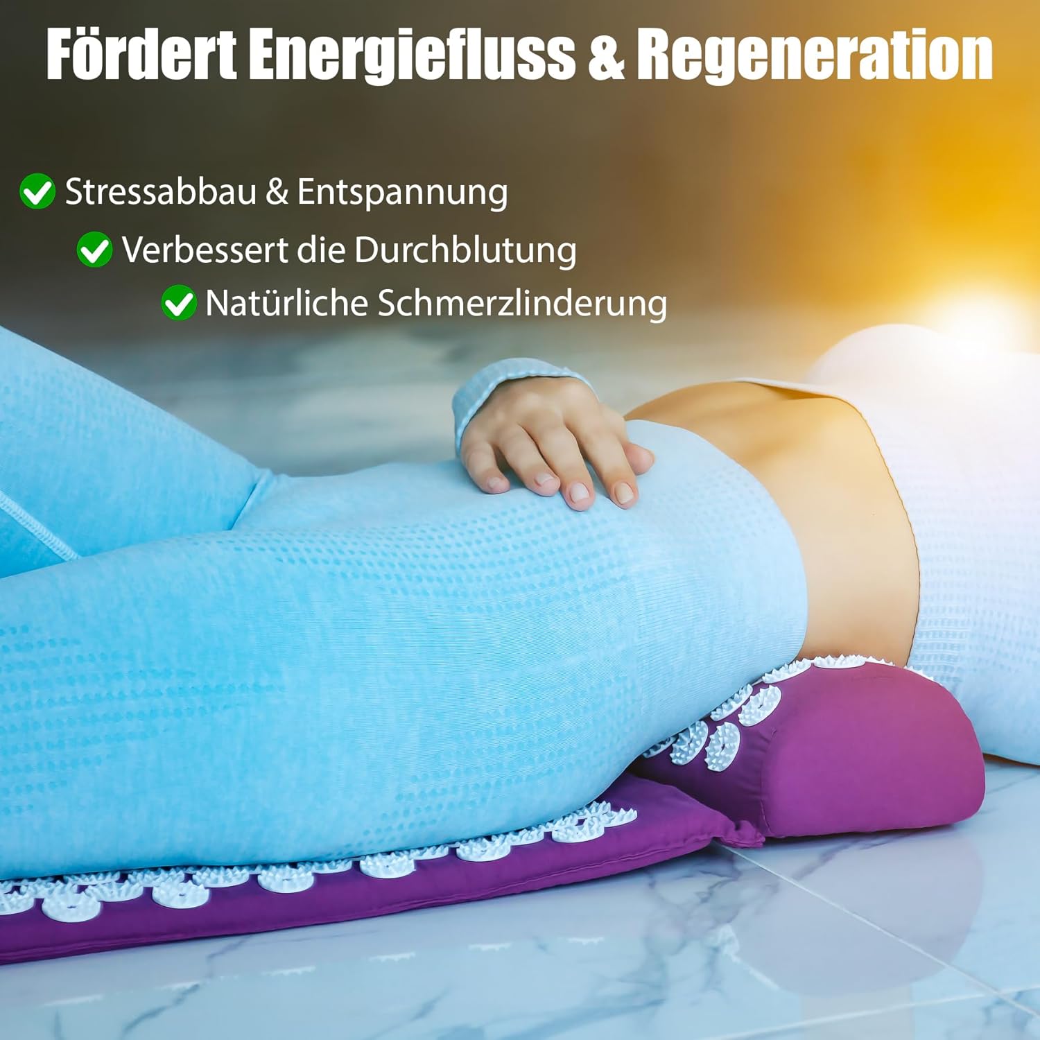 BigDean Akupressurmatte mit Kissen & Bezug zur Steigerung des Wohlbefindens – Massagematte in Lila – Bild 4
