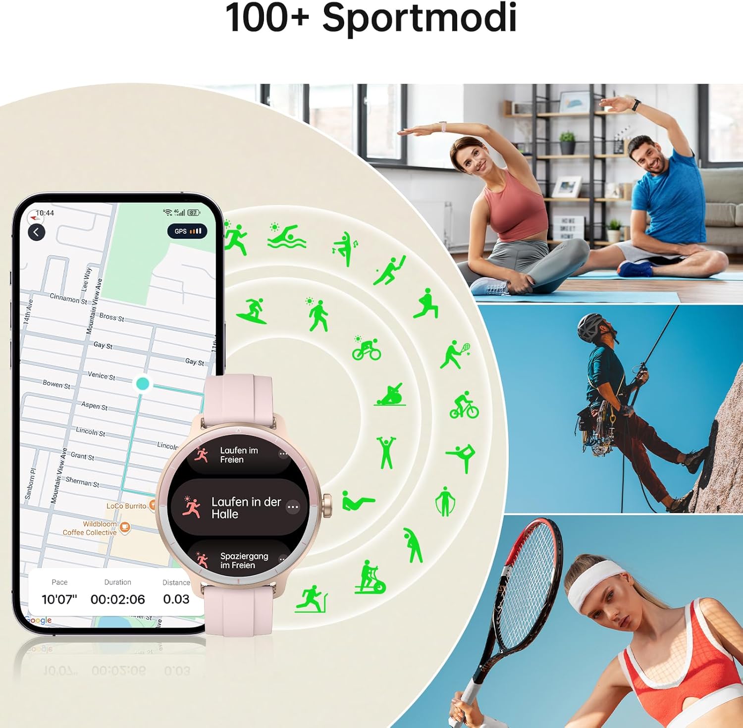 Smartwatch Damen Herren – 1,27 Zoll Smartwatch mit Bluetooth-Anrufen, WhatsApp/App-Benachrichtigungen, Herzfrequenz, Schlafüberwachung, 120+ Sportmodi, IP68 wasserdicht – Fitnessuhr kompatibel mit iOS Android – Bild 5