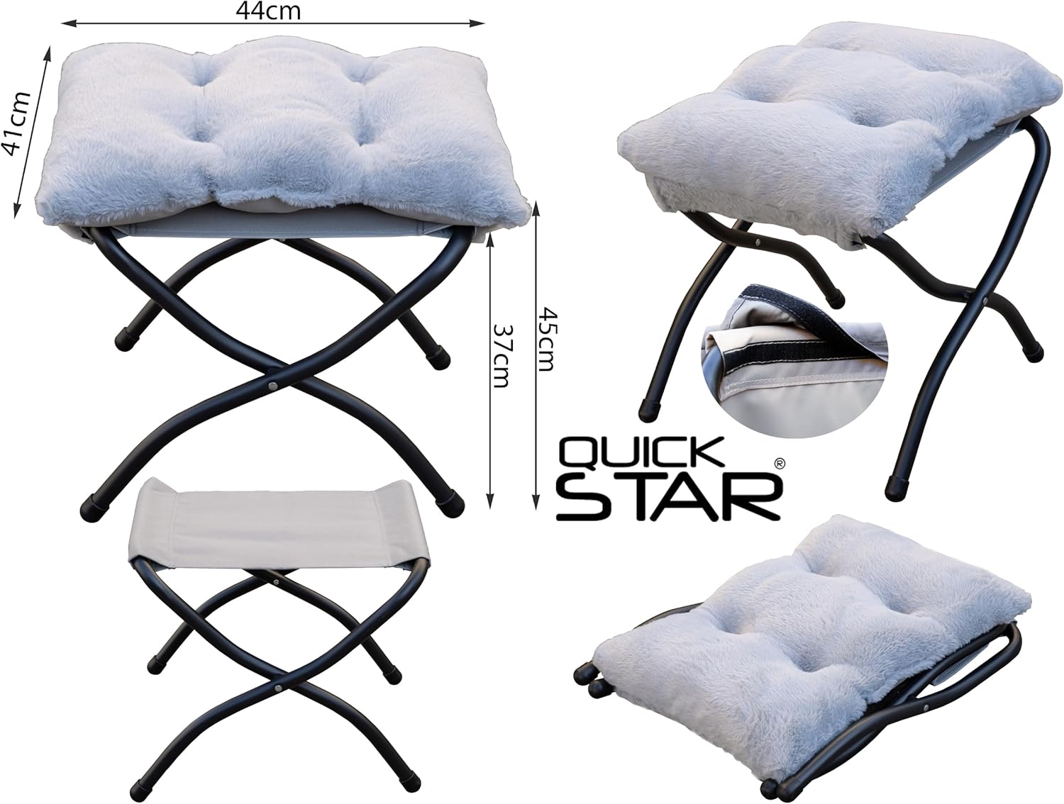 QUICK STAR Fußhocker, klappbar, Fußstütze, Fußstütze, faltbarer Hocker mit Metallbeinen, Fußhocker mit abnehmbarem, gepolstertem Sitz, Plüschfell – Bild 4