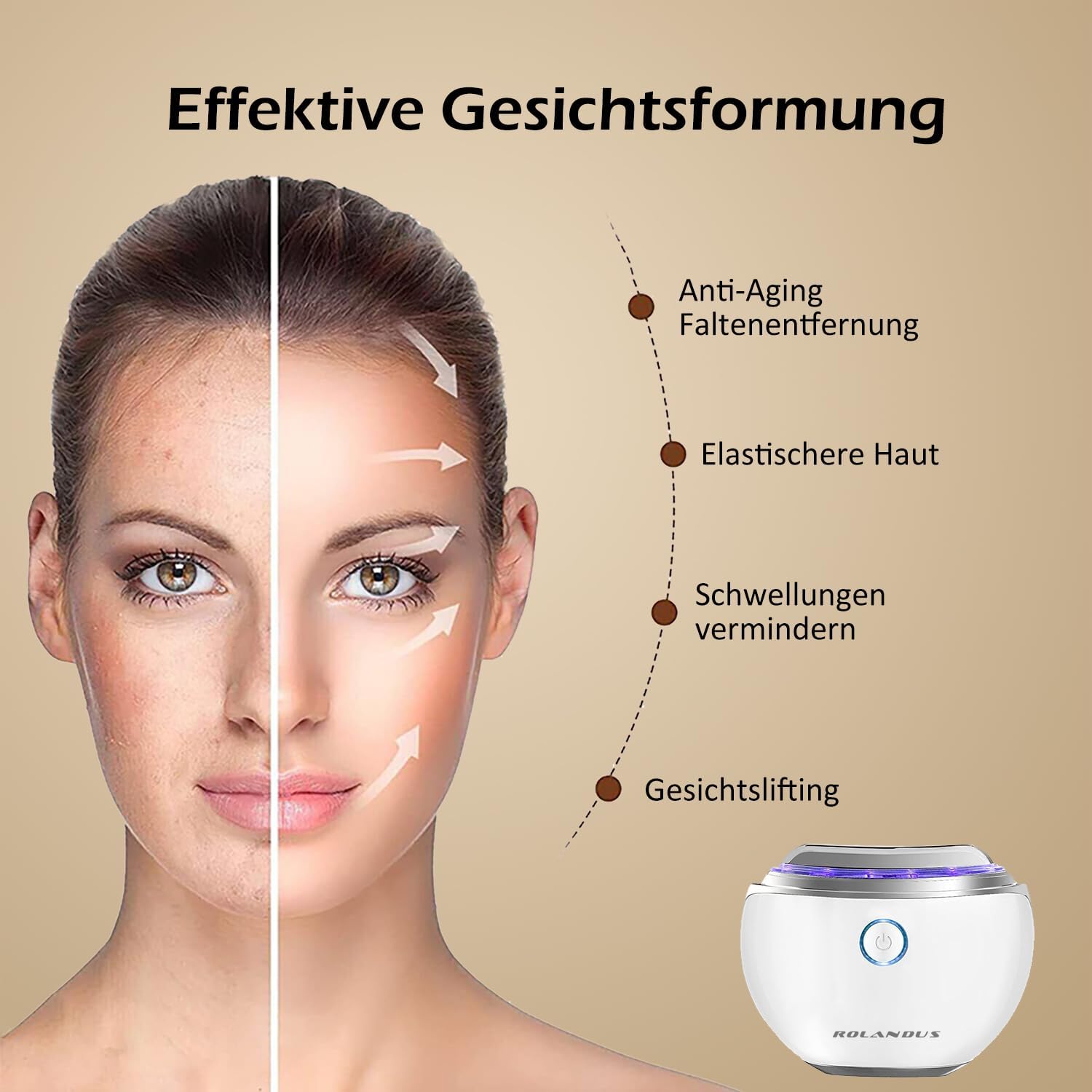 EMS Gua Sha, Rolandus Gesichtsmassagegerät Gua Sha elektrisch mit Vibration und Wärme, Gesichtsformungswerkzeug mit rotem, blauem, grünem und buntem Licht, Gesichtsmassagegerät für Gesicht, Anti-Falten, Anti-Aging – Bild 4