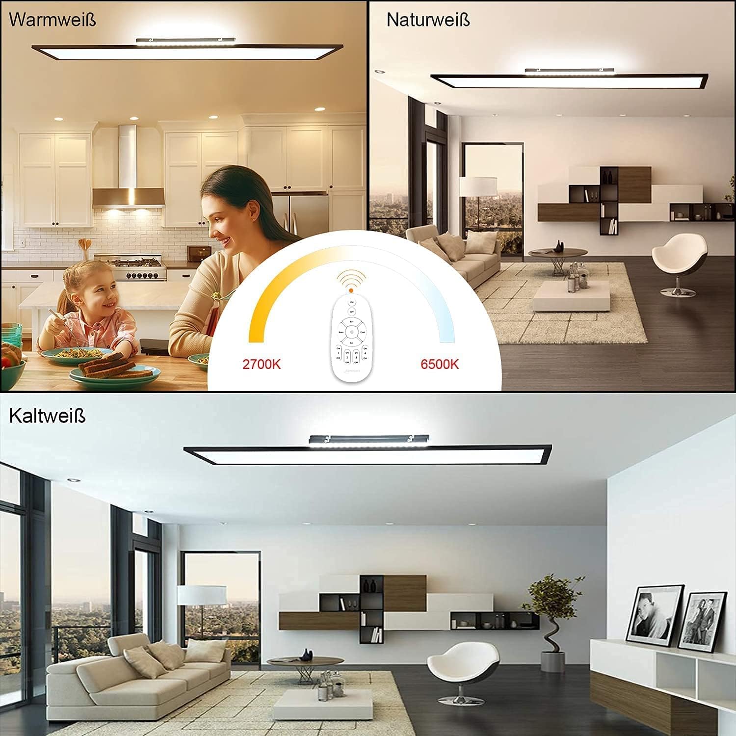 Dimmbares LED-Panel, 120 x 30 cm, Deckenleuchte, Hintergrundbeleuchtung, 55 W, warm/natürlich/kaltweiß, 2700–6500 K, Tageslichtlampe, Fernbedienung und Memory-Funktion, für Büro, Werkstatt, Garage, Zimmer, Küche – Bild 4