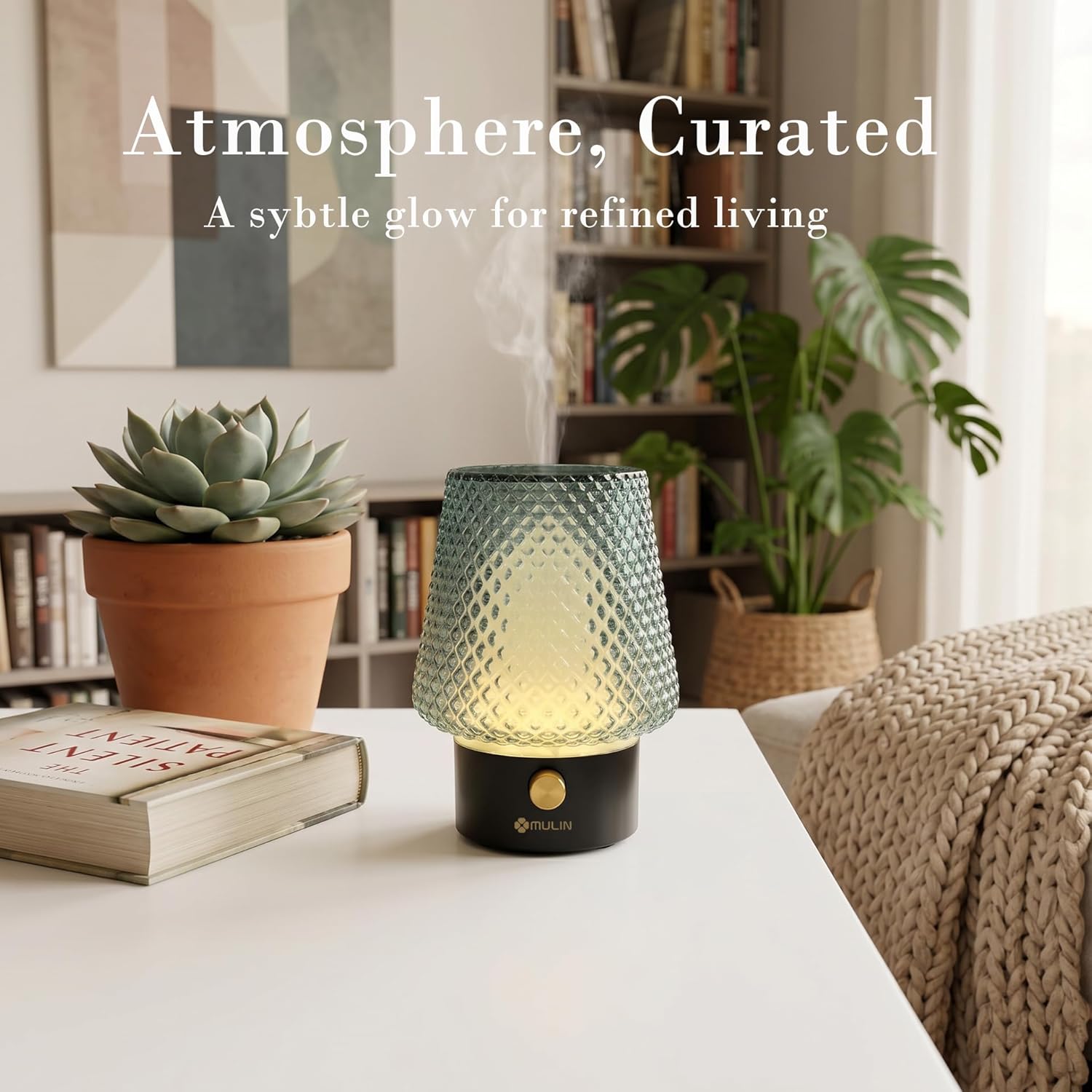MULIN Aroma-Diffusor 100 ml, mundgeblasener Glas-Duftöl-Diffusor, leiser Ultraschall-Aromatherapie-Diffusor für ätherische Öle, 7-Farben-LED-Licht, BPA-frei, für den Heimgebrauch – Bild 3