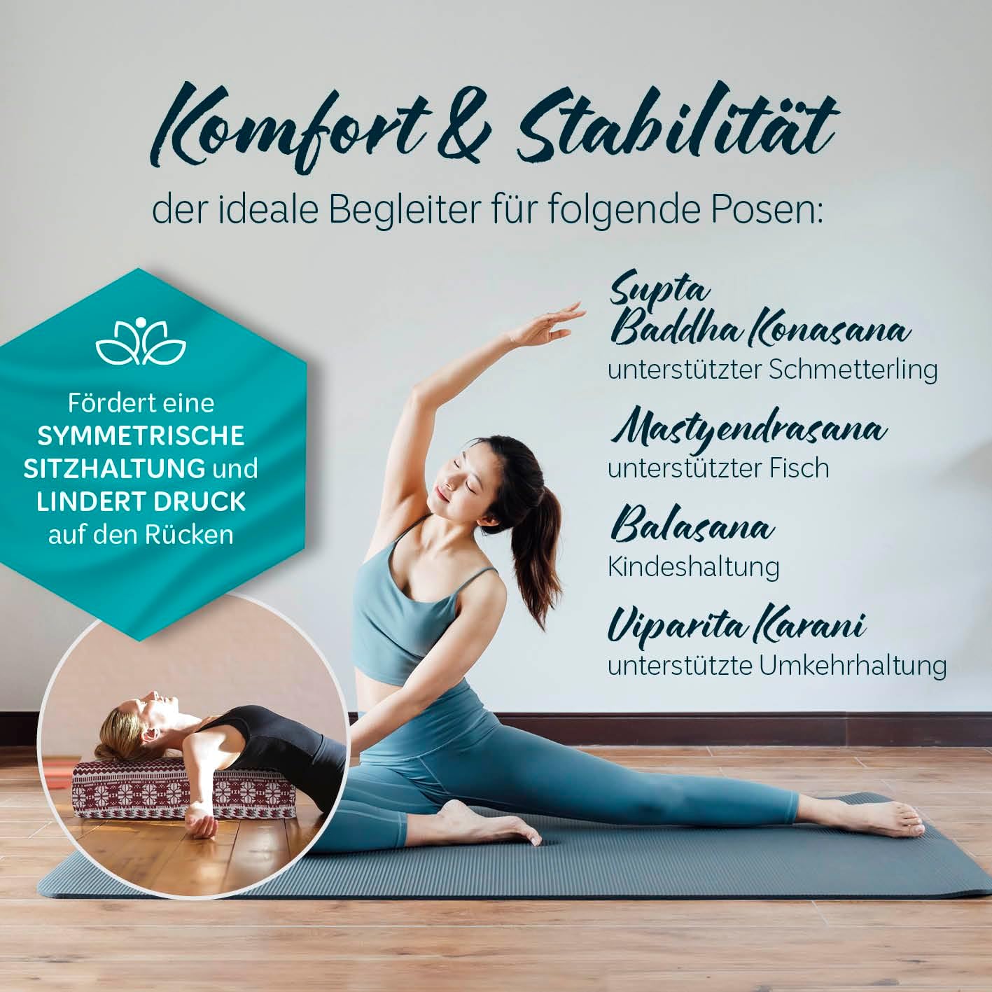 #DoYourYoga Paravati Yoga Bolster 67 cm x 13 cm gefüllt mit Bio-Dinkelspelzen (KBA) oder Bio-Buchweizenspelzen (KBA), Yogakissen mit waschbarem Bezug, Sitzkissen & Zafu-Kissen für Yin Yoga – Bild 5