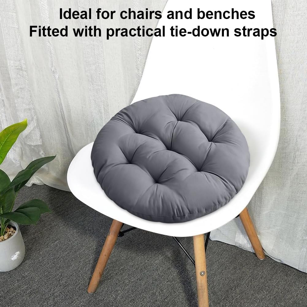 Sitzkissen rund 40 cm, 4 Stück, Bodenkissen, runde Sitzpolster, Stuhlkissen, Kissen für Wohnzimmer, Esszimmerstuhl, Stuhl für drinnen, draußen (Dunkelgrau) – Bild 2