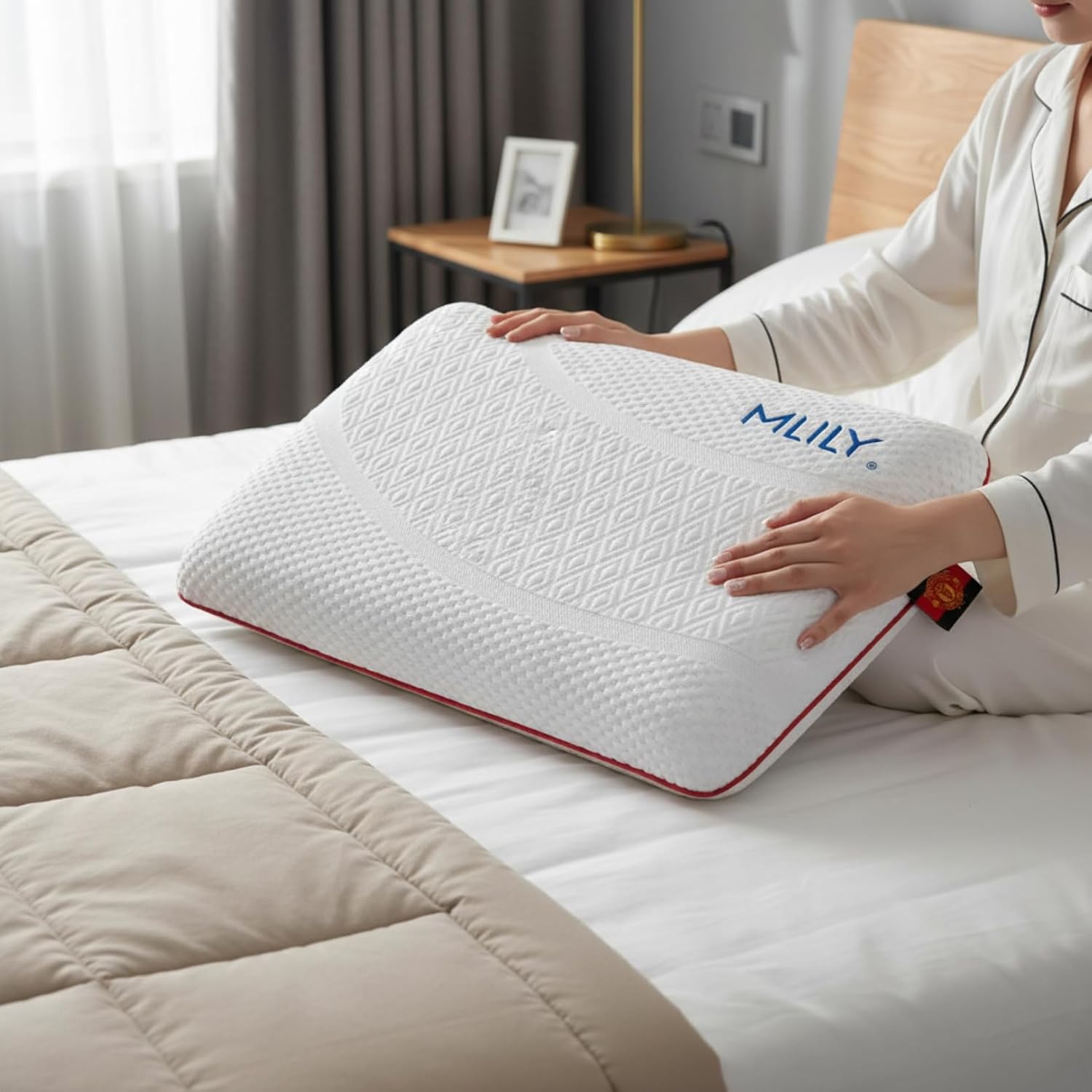 MLILY Pillow Air Memory Nackenkissen, Memory Foam Nackenstützkissen, 60 x 40 x 12 cm, orthopädisches Kissen mit waschbarem Bezug – Bild 3