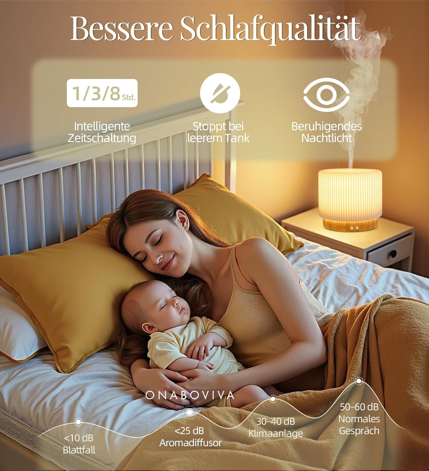 Aromadiffusor – 280 ml Ultraschall-Diffusor für ätherische Öle mit Luftbefeuchtung und Schlaf-Nachtlicht aus Keramik und Bambus, automatische Abschaltung, BPA-frei, geräuschlos, ideal für Zuhause, Büro und als Geschenk – Bild 3