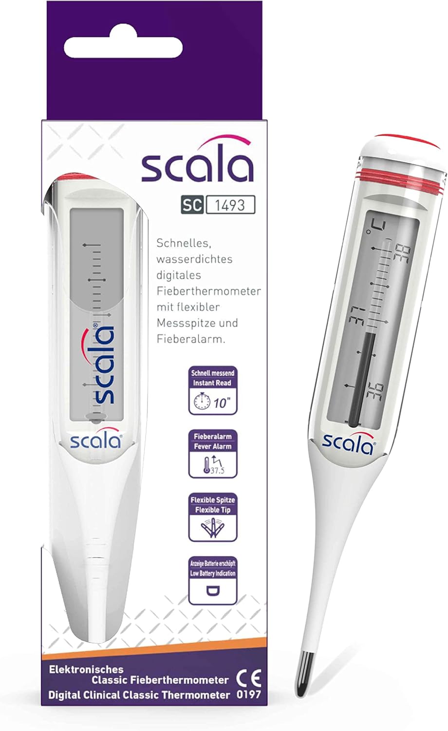 scala SC 1493 Flex Digitalthermometer für 10 Sekunden, klassisches Display, weiß
