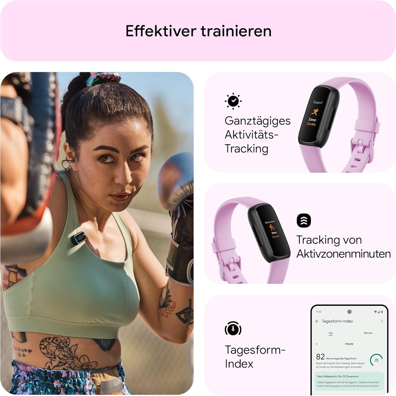 Fitbit Inspire 3 von Google, Gesundheits- und Fitness-Tracker Damen/Herren, Herzfrequenzmesser, Stressmanagement, Schlafanalyse & bis zu 10 Tage Akkulaufzeit, Fitnessuhr kompatibel mit Android/iOS – Bild 4