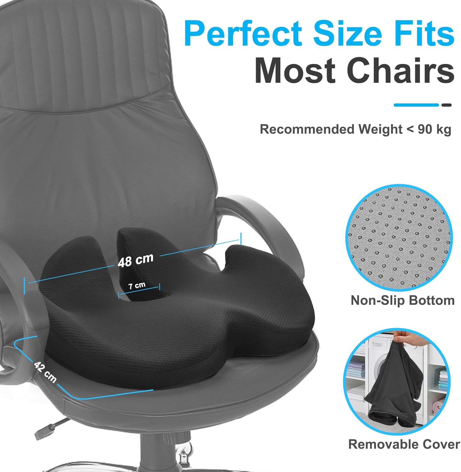 Ergonomisches Sitzkissen für Bürostuhl, Memory-Schaum-Sitzkissen mit Druckentlastung und rutschfester Unterseite, ideal für Heimbüro, Büro und Gaming – Bild 6