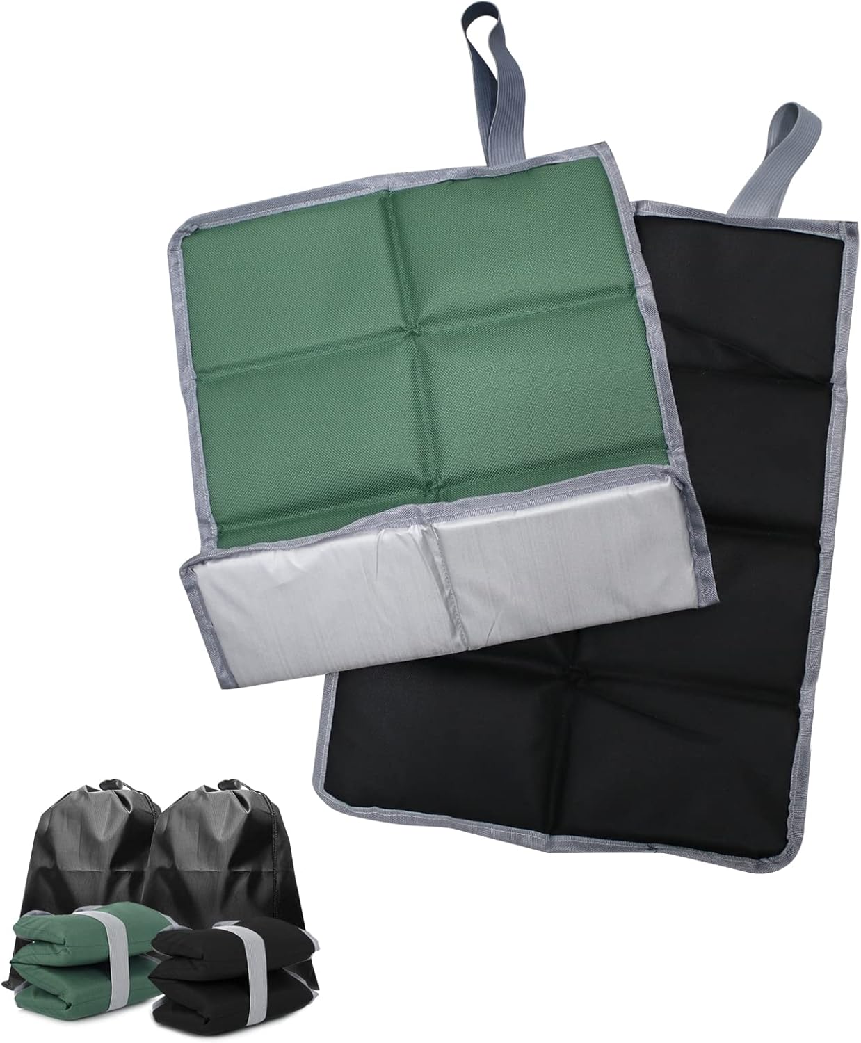 2er-Set Thermo-Sitzkissen, Outdoor, faltbare Sitzmatte, Komfort-Sitzpolster, wasserdichtes Thermo-Sitzkissen für Picknick, Outdoor, Camping, Wandern, Zubehör mit Tragetasche (schwarz/grün)