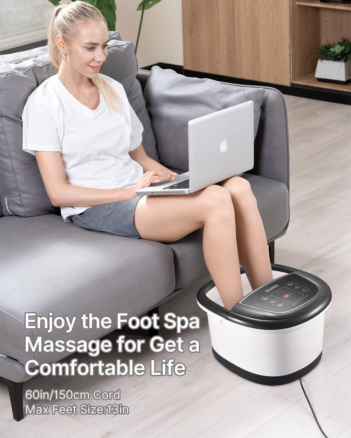 RENPHO Fußbad mit Massagefunktion, Geschenke für Männer, elektrisches Fußbad-Massagegerät mit Timer, Fußbad mit Massage mit Temperatureinstellung, Fußmassagegerät, Schwarz + Weiß – Bild 6