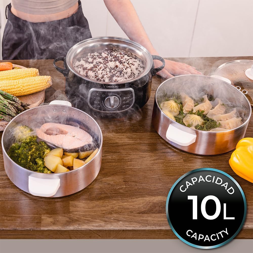 Cecotec Vapovita Steelpot elektrischer Dampfgarer. Leistung 1300 W, Edelstahlbehälter, 10 l, einstellbare Zeit, automatische Abschaltung, einfache Reinigung, spezieller Deckel, gesundes Kochen, Sicherheit – Bild 3
